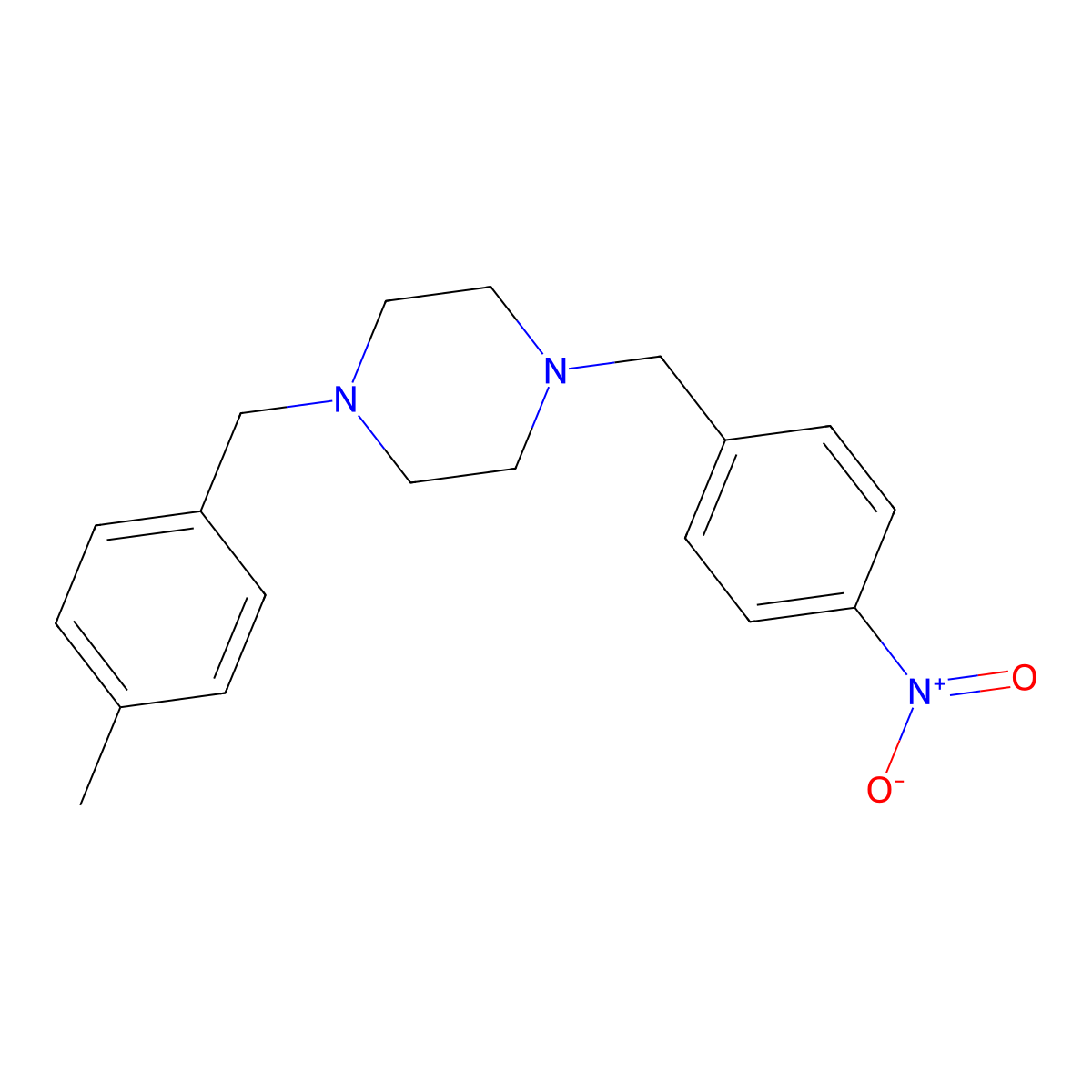 1-(4-Methylbenzyl)-4-(4-nitrobenzyl)piperazine molecular structure, CAS 423155-47-9