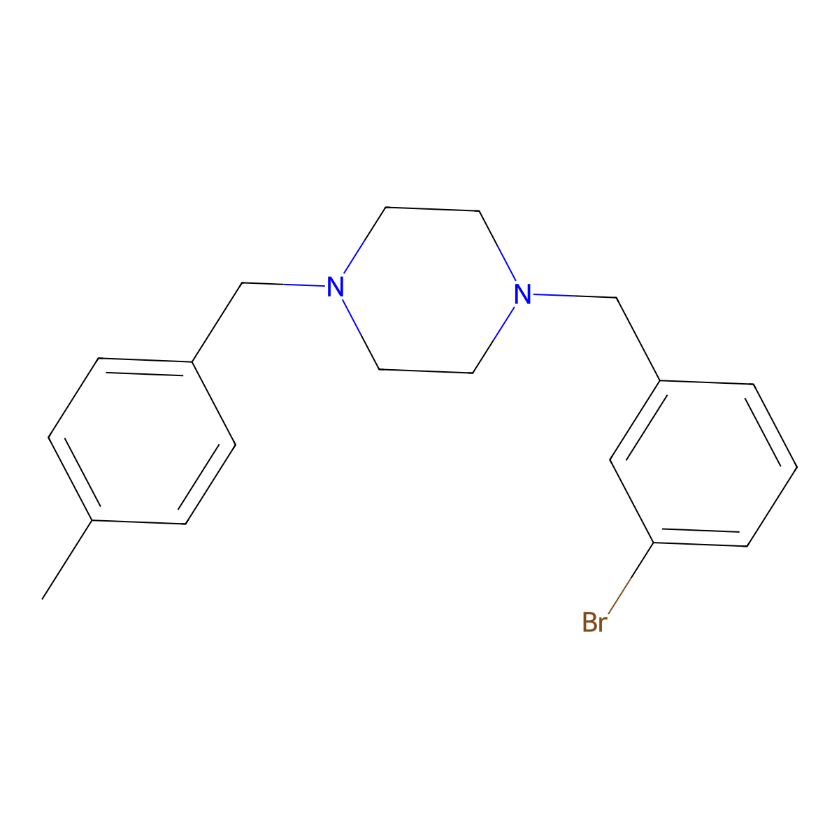 1-[(3-Bromophenyl)methyl]-4-[(4-methylphenyl)methyl]piperazine molecular structure, CAS 423155-71-9