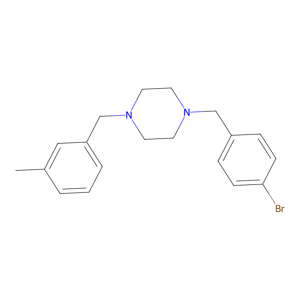 1-[(4-Bromophenyl)methyl]-4-[(3-methylphenyl)methyl]piperazine molecular structure, CAS 423155-76-4