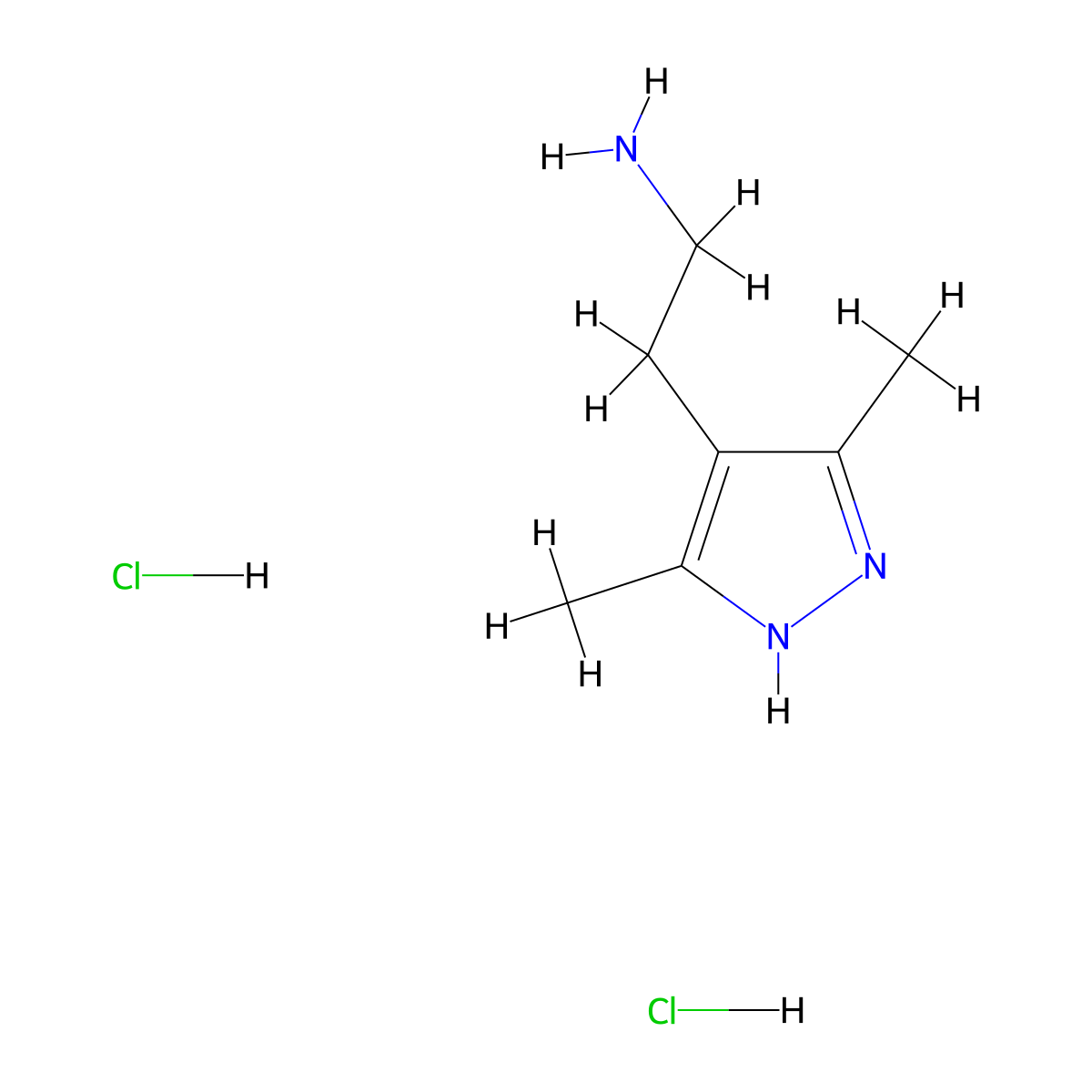 2-(3,5-dimethyl-1H-pyrazol-4-yl)ethan-1-amine dihydrochloride molecular structure, CAS 423176-41-4