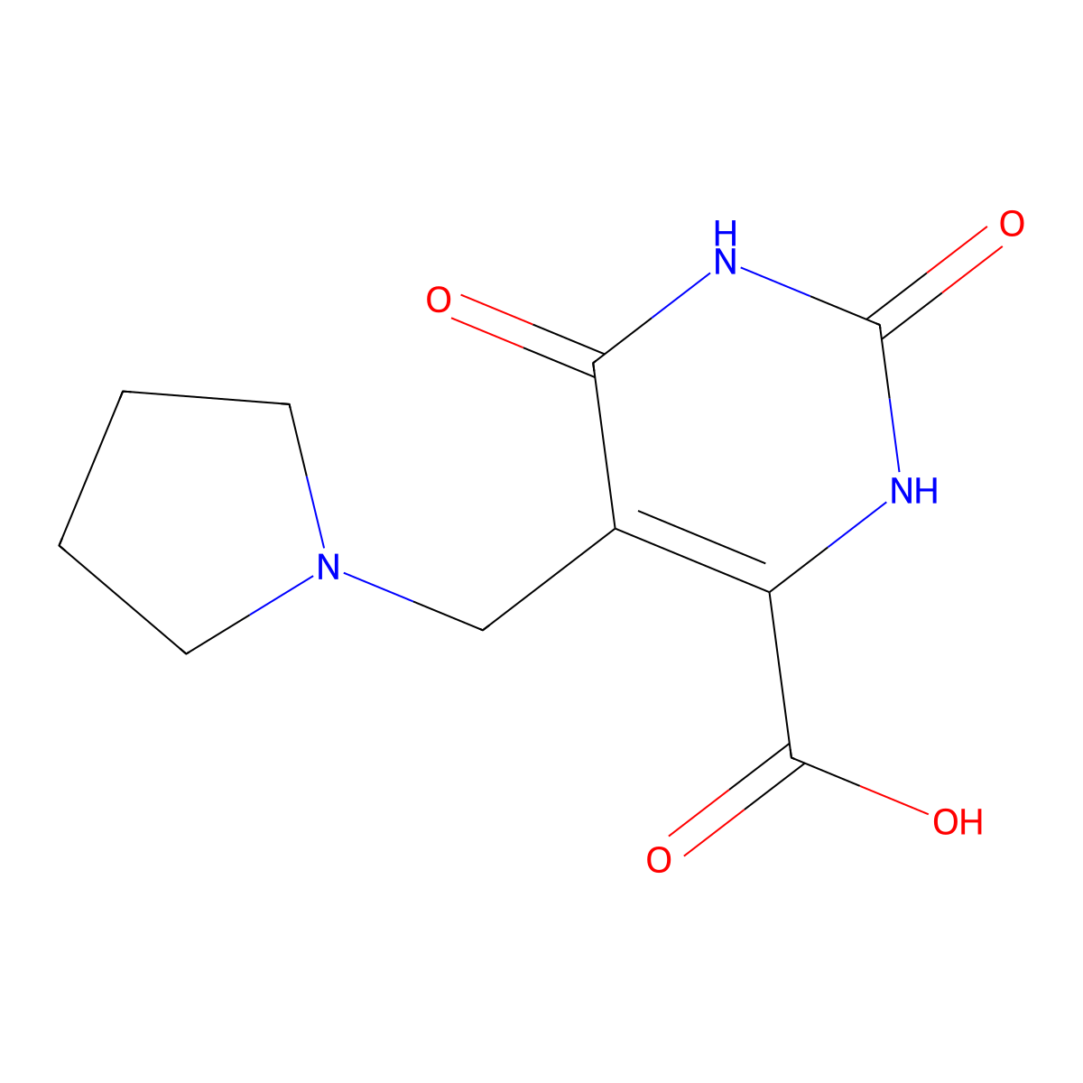 2,6-Dioxo-5-(pyrrolidin-1-ylmethyl)-1,2,3,6-tetrahydropyrimidine-4-carboxylic acid molecular structure, CAS 4232-50-2
