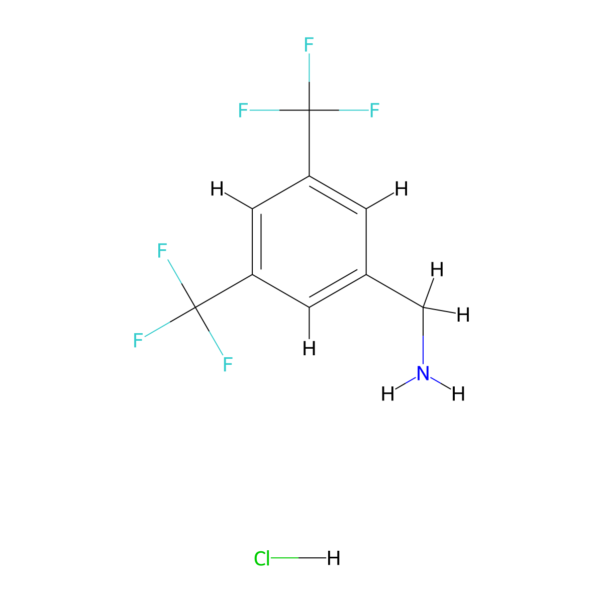 (3,5-Bis(trifluoromethyl)phenyl)methanamine hydrochloride molecular structure, CAS 42365-62-8