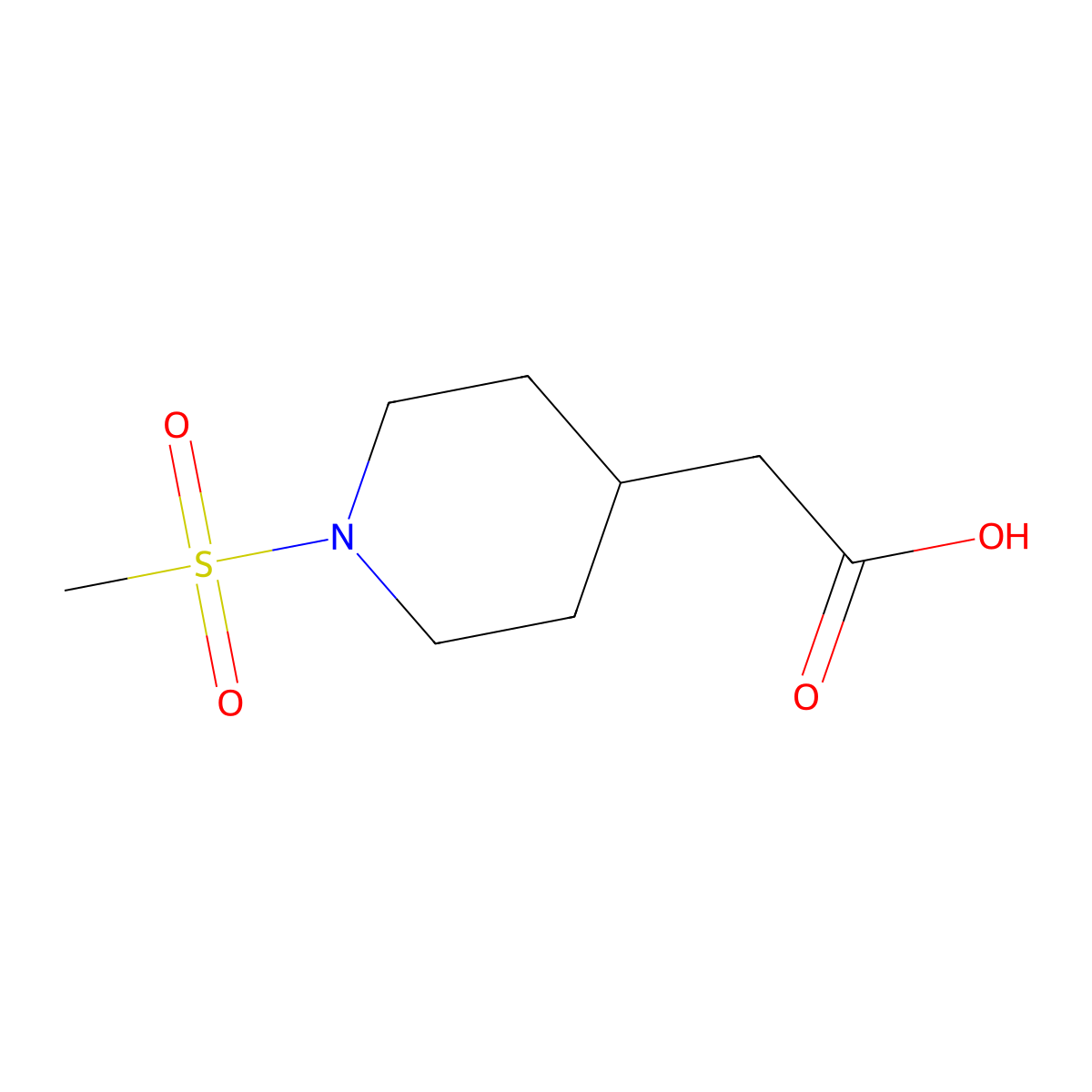 (1-Methanesulfonyl-piperidin-4-yl)-acetic acid molecular structure, CAS 423722-27-4