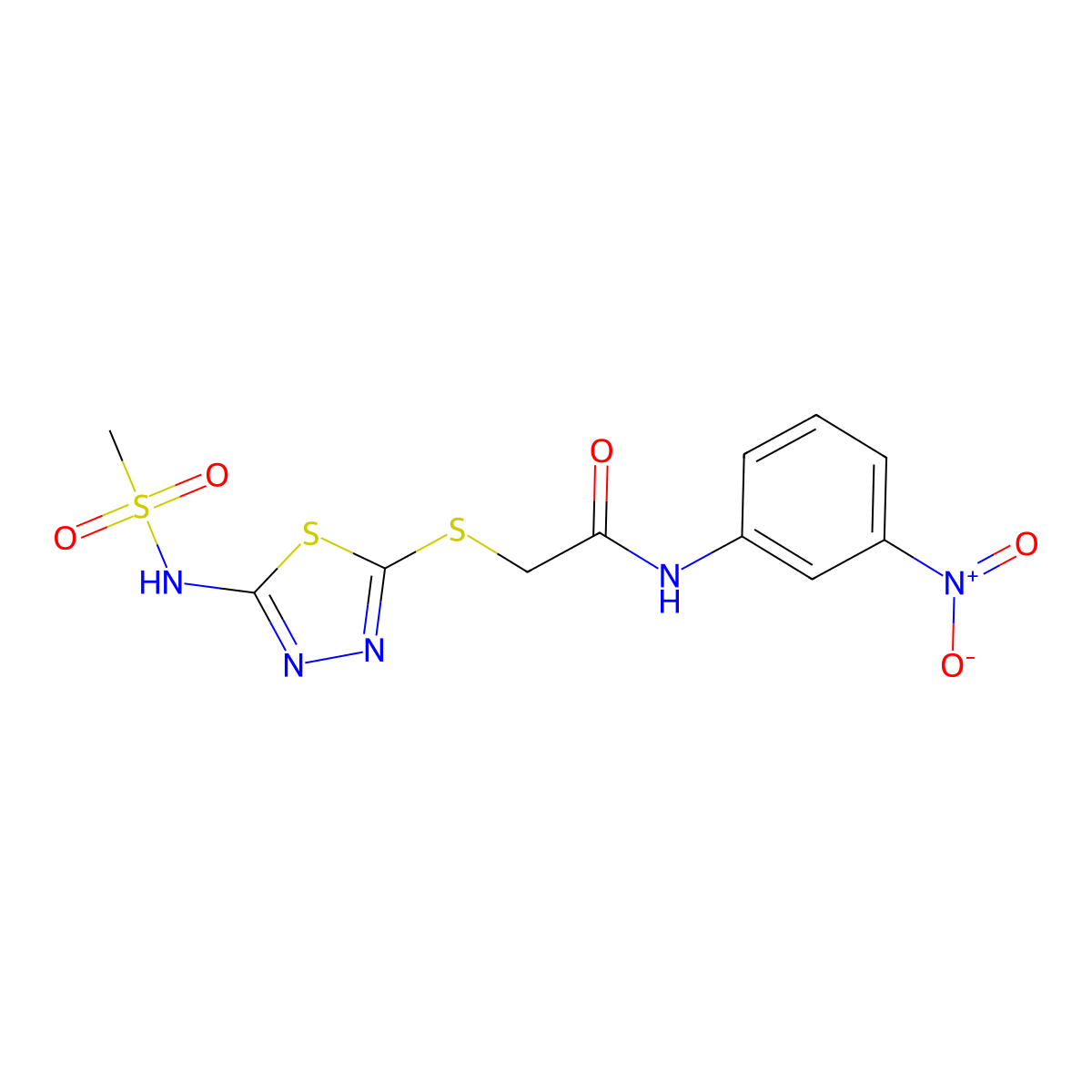 2-[[5-(methanesulfonamido)-1,3,4-thiadiazol-2-yl]sulfanyl]-N-(3-nitrophenyl)acetamide molecular structure, CAS 423725-04-6