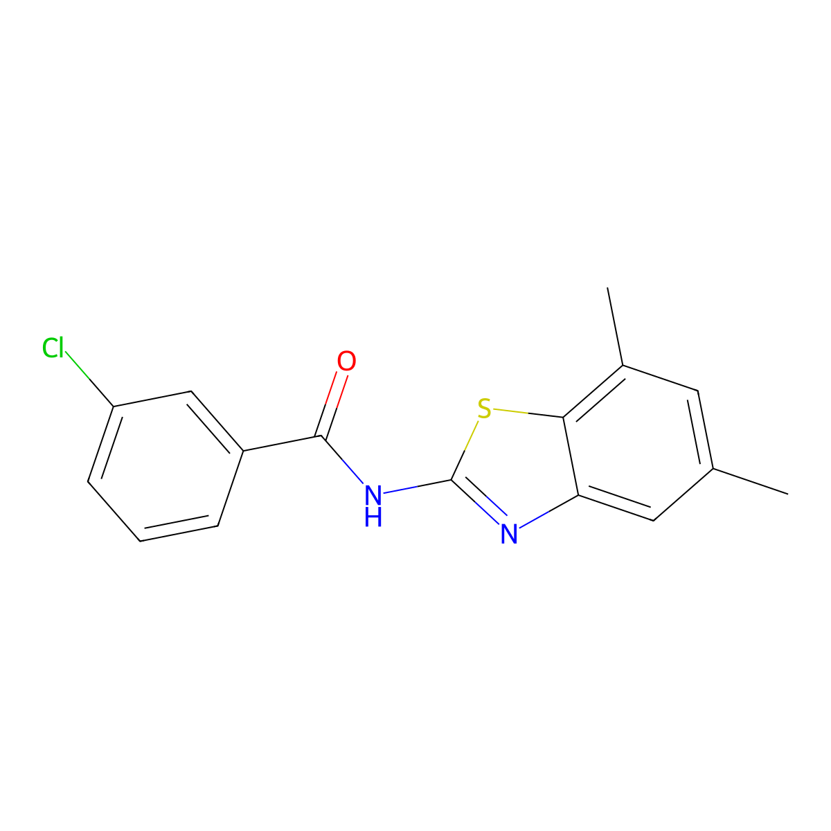 3-chloro-N-(5,7-dimethyl-1,3-benzothiazol-2-yl)benzamide molecular structure, CAS 423727-28-0
