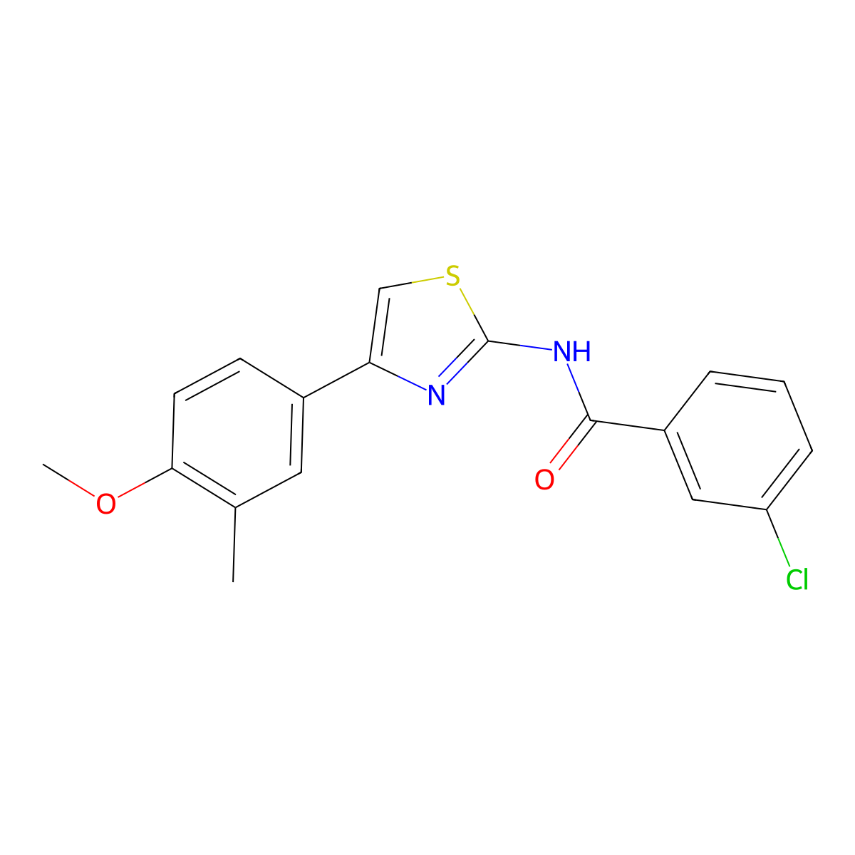 (Z)-3-chloro-N-(4-(4-methoxy-3-methylphenyl)thiazol-2(3H)-ylidene)benzamide molecular structure, CAS 423729-15-1
