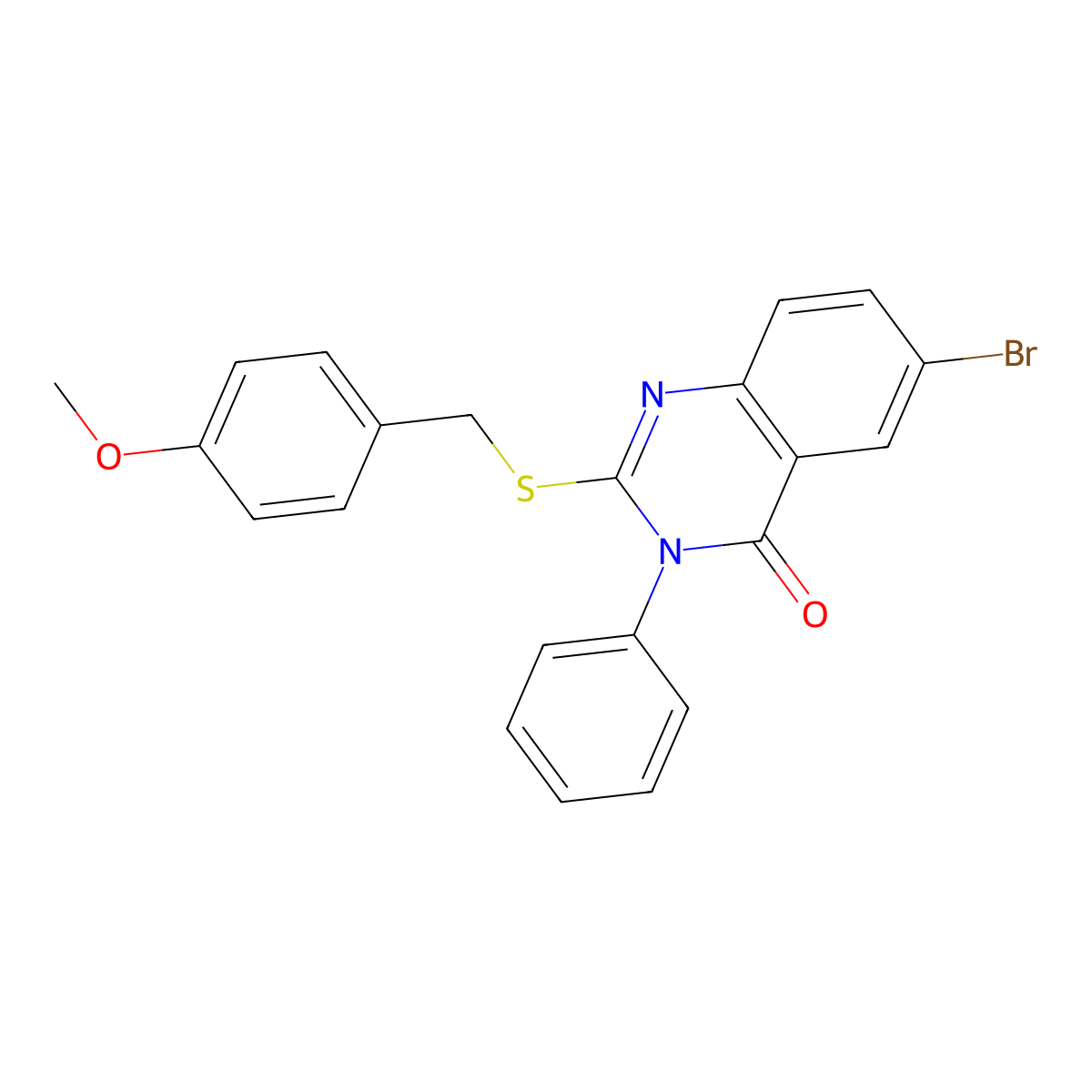 6-Bromo-2-[(4-methoxyphenyl)methylsulfanyl]-3-phenylquinazolin-4-one molecular structure, CAS 423729-71-9
