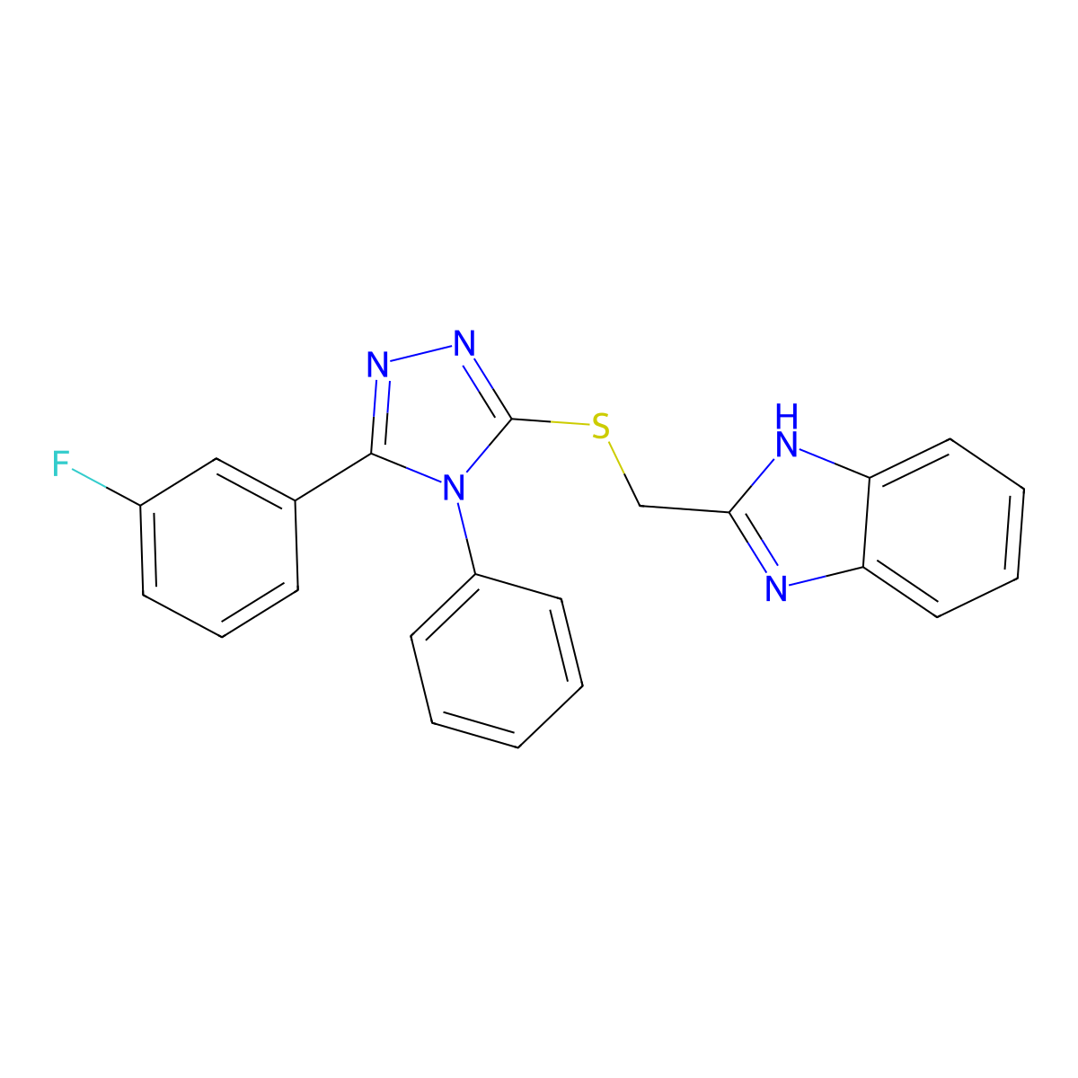 2-({[5-(3-fluorophenyl)-4-phenyl-4H-1,2,4-triazol-3-yl]sulfanyl}methyl)-1H-benzimidazole molecular structure, CAS 423729-80-0