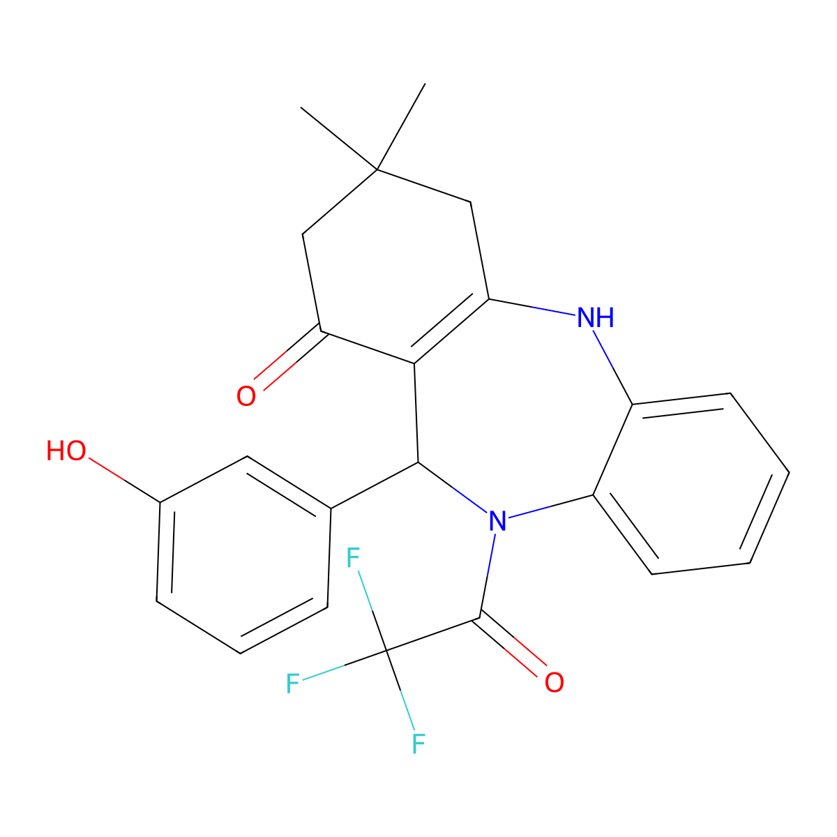 6-(3-Hydroxyphenyl)-9,9-dimethyl-5-(2,2,2-trifluoroacetyl)-6,8,10,11-tetrahydrobenzo[b][1,4]benzodiazepin-7-one molecular structure, CAS 423730-62-5