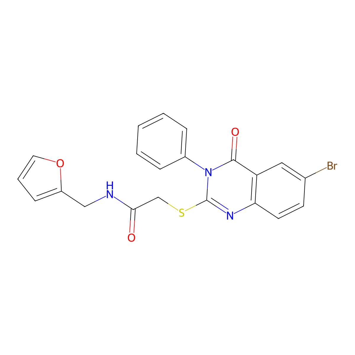 2-(6-bromo-4-oxo-3-phenylquinazolin-2-yl)sulfanyl-N-(furan-2-ylmethyl)acetamide molecular structure, CAS 423731-15-1