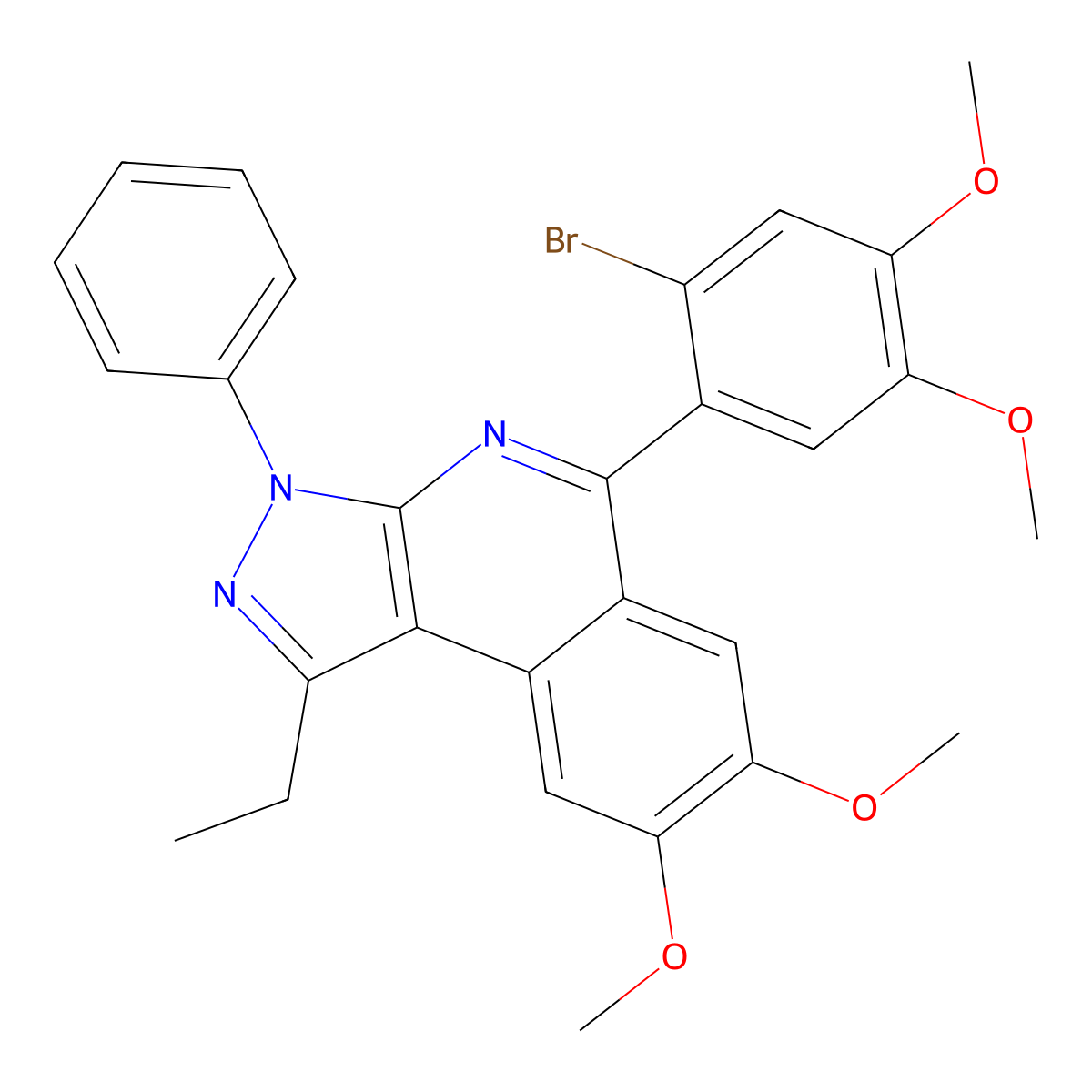5-(2-bromo-4,5-dimethoxyphenyl)-1-ethyl-7,8-dimethoxy-3-phenyl-3H-pyrazolo[3,4-c]isoquinoline molecular structure, CAS 423731-97-9