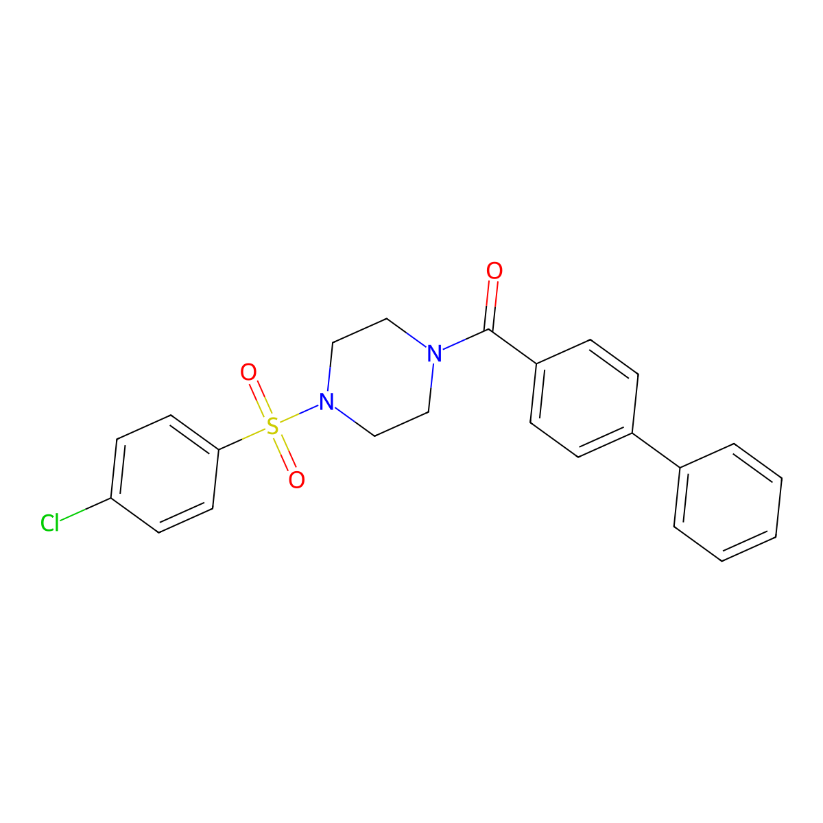 Biphenyl-4-yl{4-[(4-chlorophenyl)sulfonyl]piperazin-1-yl}methanone molecular structure, CAS 423732-18-7