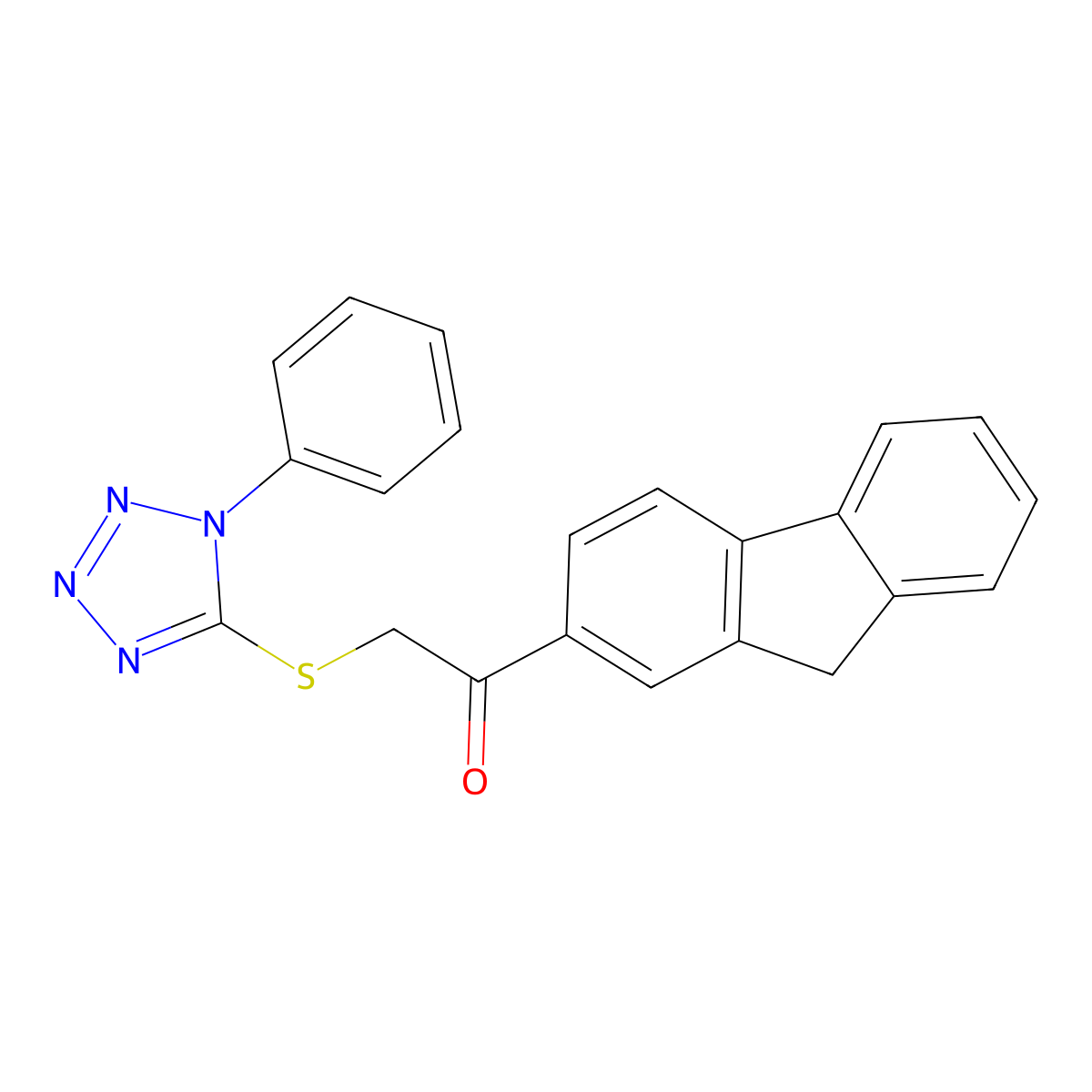 1-(9H-fluoren-2-yl)-2-(1-phenyltetrazol-5-yl)sulfanylethanone molecular structure, CAS 423732-28-9