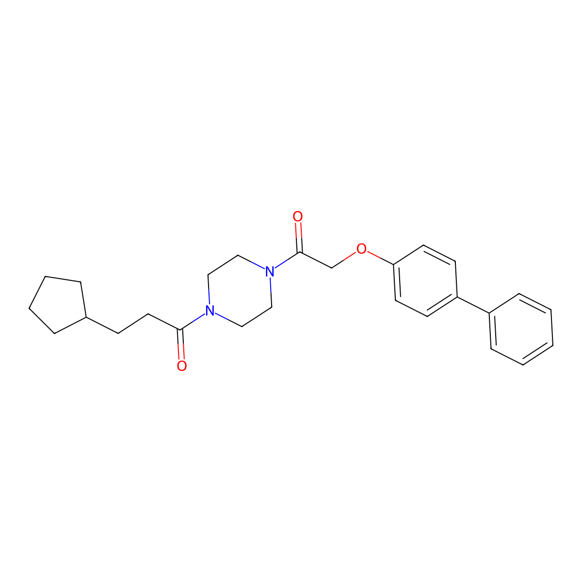 3-Cyclopentyl-1-[4-[2-(4-phenylphenoxy)acetyl]piperazin-1-yl]propan-1-one molecular structure, CAS 423732-31-4