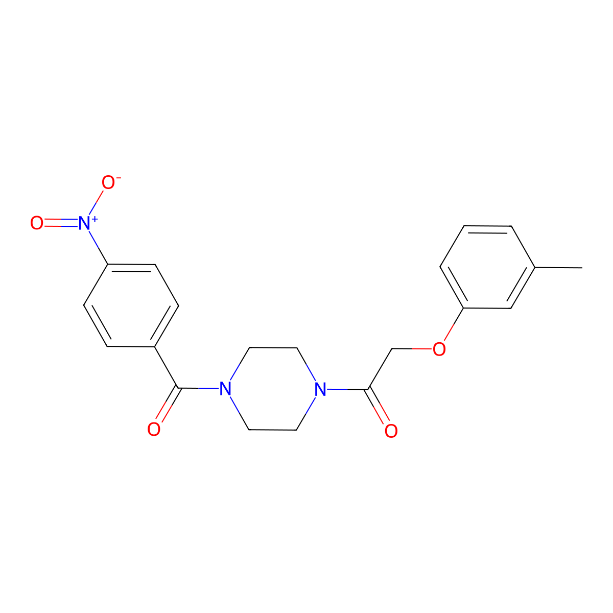 2-(3-Methylphenoxy)-1-[4-(4-nitrobenzoyl)piperazin-1-yl]ethanone molecular structure, CAS 423732-51-8