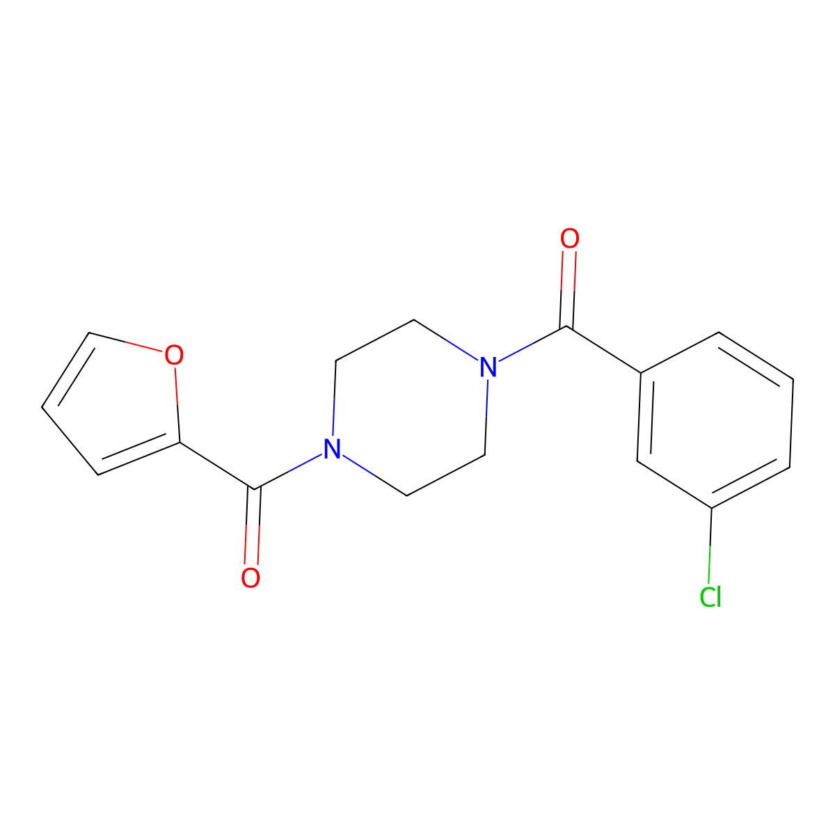 (3-Chlorophenyl)-[4-(furan-2-carbonyl)piperazin-1-yl]methanone molecular structure, CAS 423733-09-9