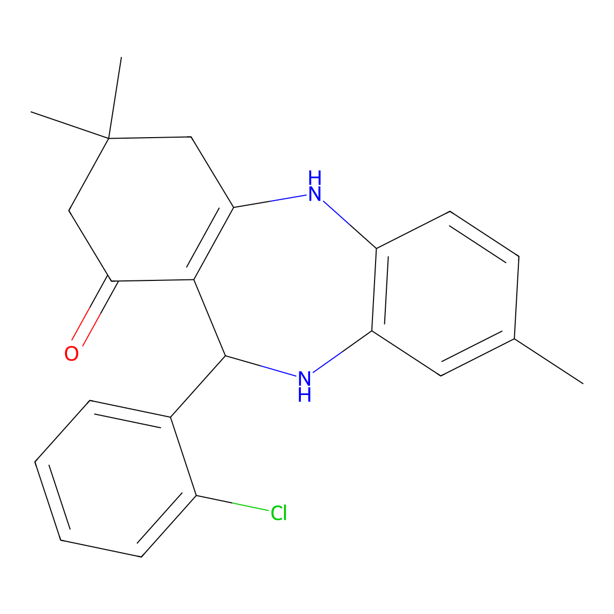 6-(2-chlorophenyl)-3,9,9-trimethyl-6,8,10,11-tetrahydro-5H-benzo[b][1,4]benzodiazepin-7-one molecular structure, CAS 423733-35-1