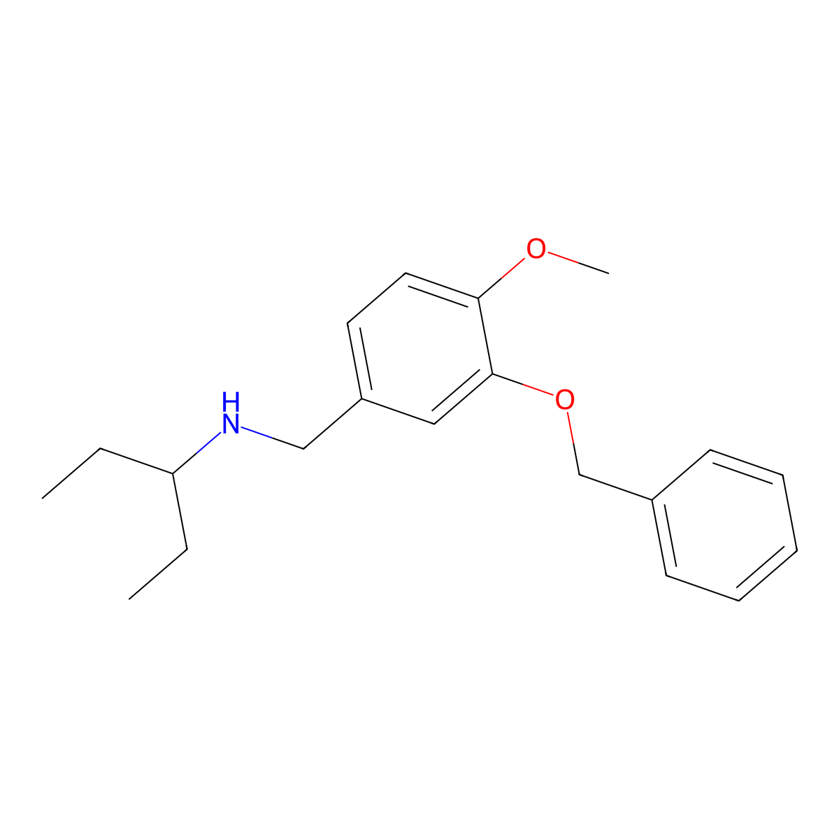 N-[(4-methoxy-3-phenylmethoxyphenyl)methyl]pentan-3-amine molecular structure, CAS 423733-50-0