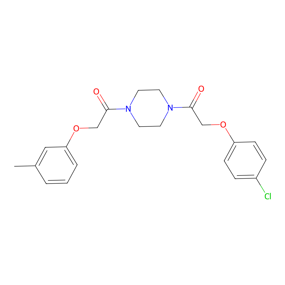 2-(4-Chlorophenoxy)-1-[4-[2-(3-methylphenoxy)acetyl]piperazin-1-yl]ethanone molecular structure, CAS 423733-69-1