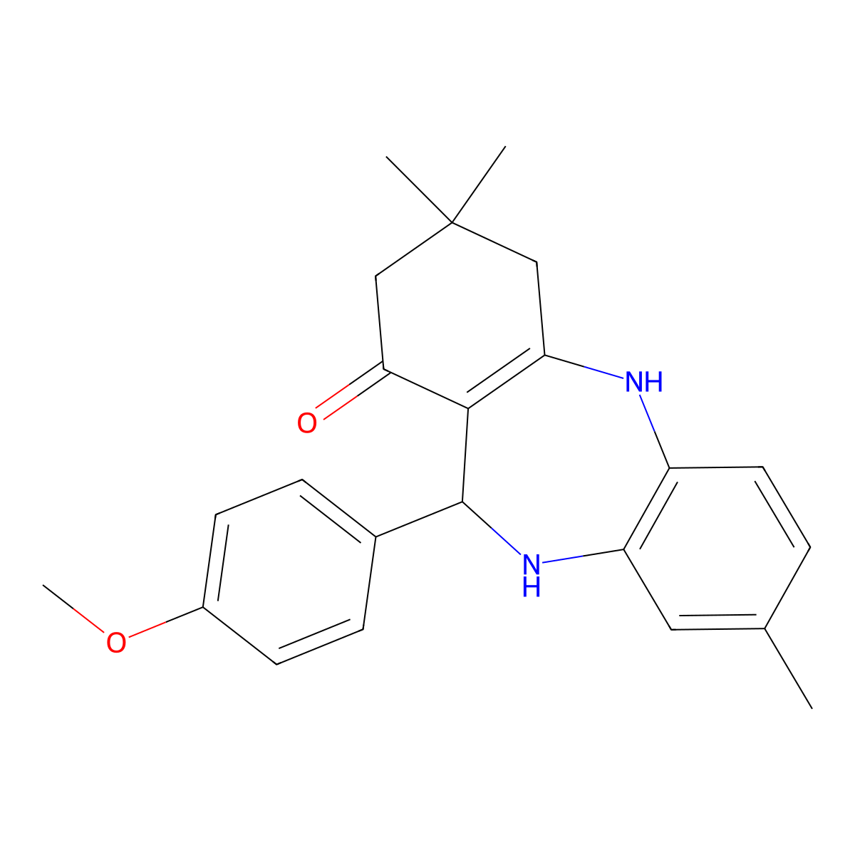 11-(4-methoxyphenyl)-3,3,8-trimethyl-2,3,4,5,10,11-hexahydro-1H-dibenzo[b,e][1,4]diazepin-1-one molecular structure, CAS 423733-88-4