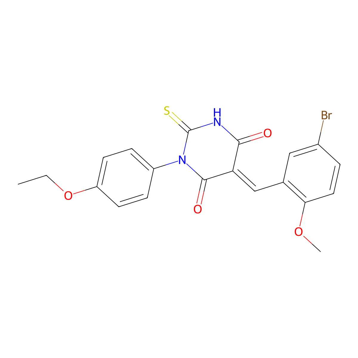 5-[(5-Bromo-2-methoxyphenyl)methylidene]-1-(4-ethoxyphenyl)-2-sulfanylidene-1,3-diazinane-4,6-dione molecular structure, CAS 423734-03-6