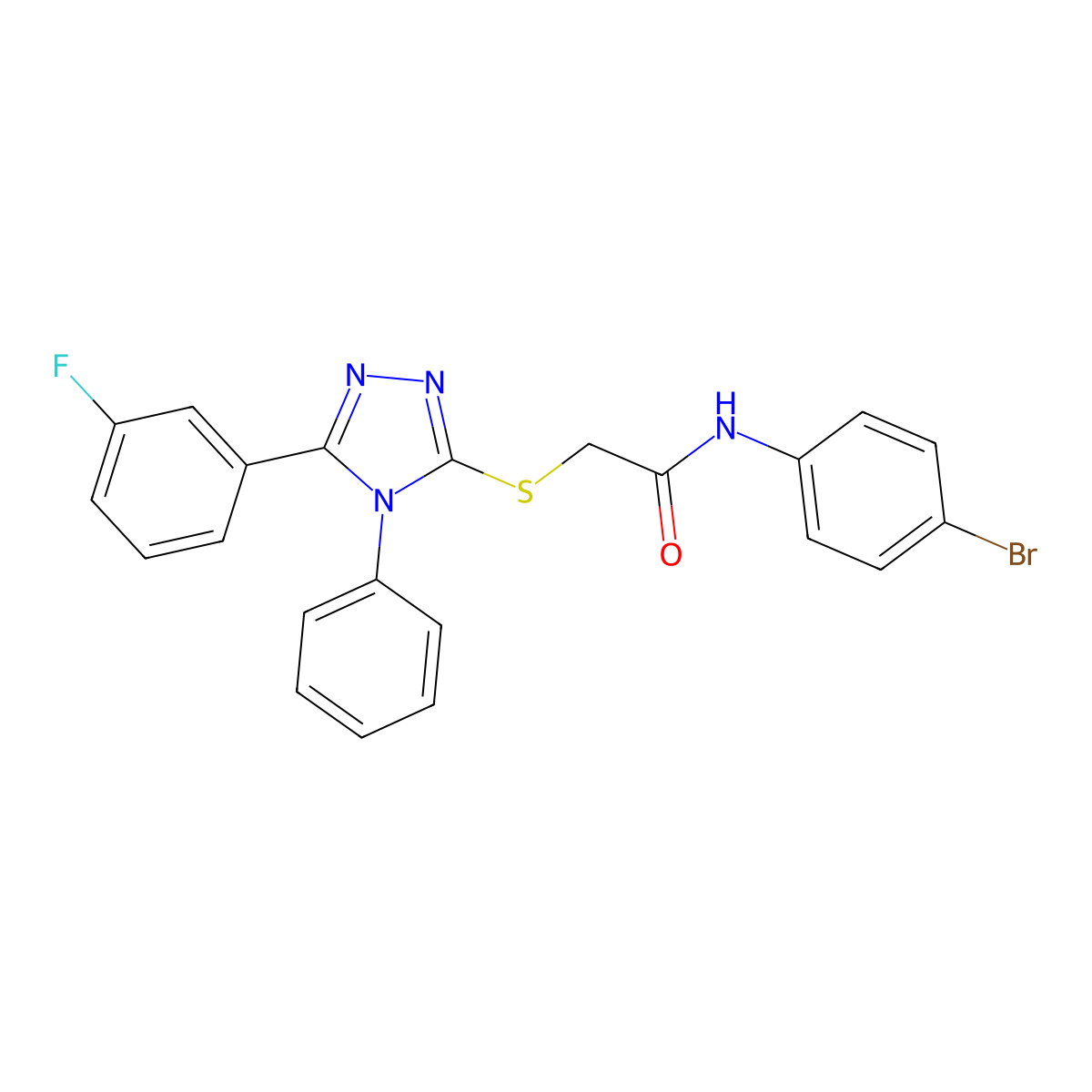 N-(4-bromophenyl)-2-{[5-(3-fluorophenyl)-4-phenyl-4H-1,2,4-triazol-3-yl]sulfanyl}acetamide molecular structure, CAS 423734-12-7