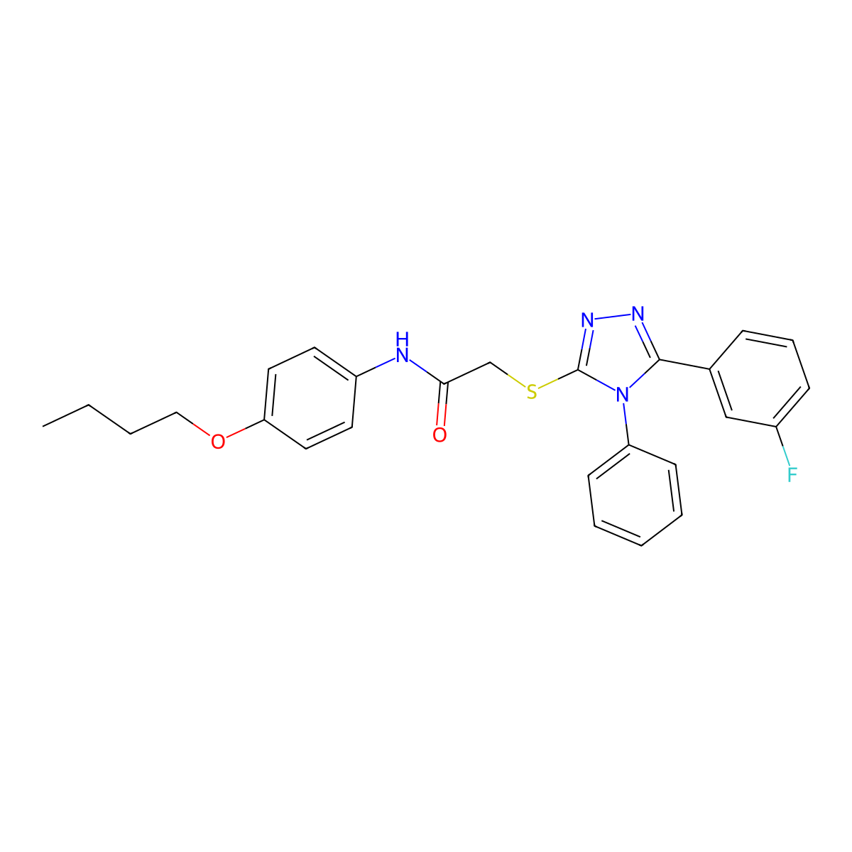 N-(4-butoxyphenyl)-2-{[5-(3-fluorophenyl)-4-phenyl-4H-1,2,4-triazol-3-yl]sulfanyl}acetamide molecular structure, CAS 423734-28-5