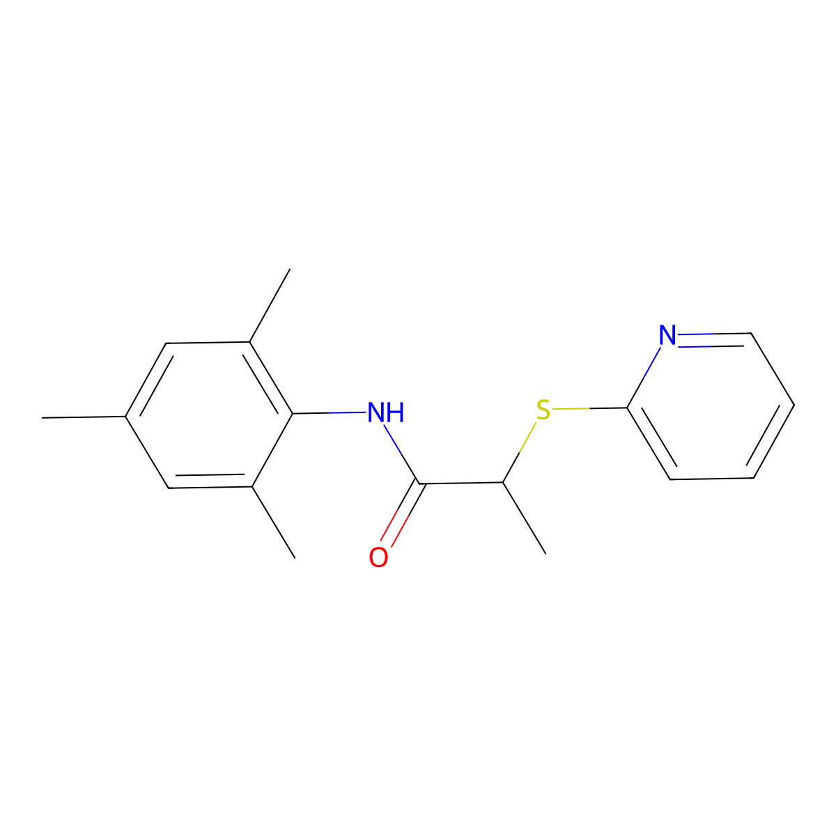 2-pyridin-2-ylsulfanyl-N-(2,4,6-trimethylphenyl)propanamide molecular structure, CAS 423734-39-8