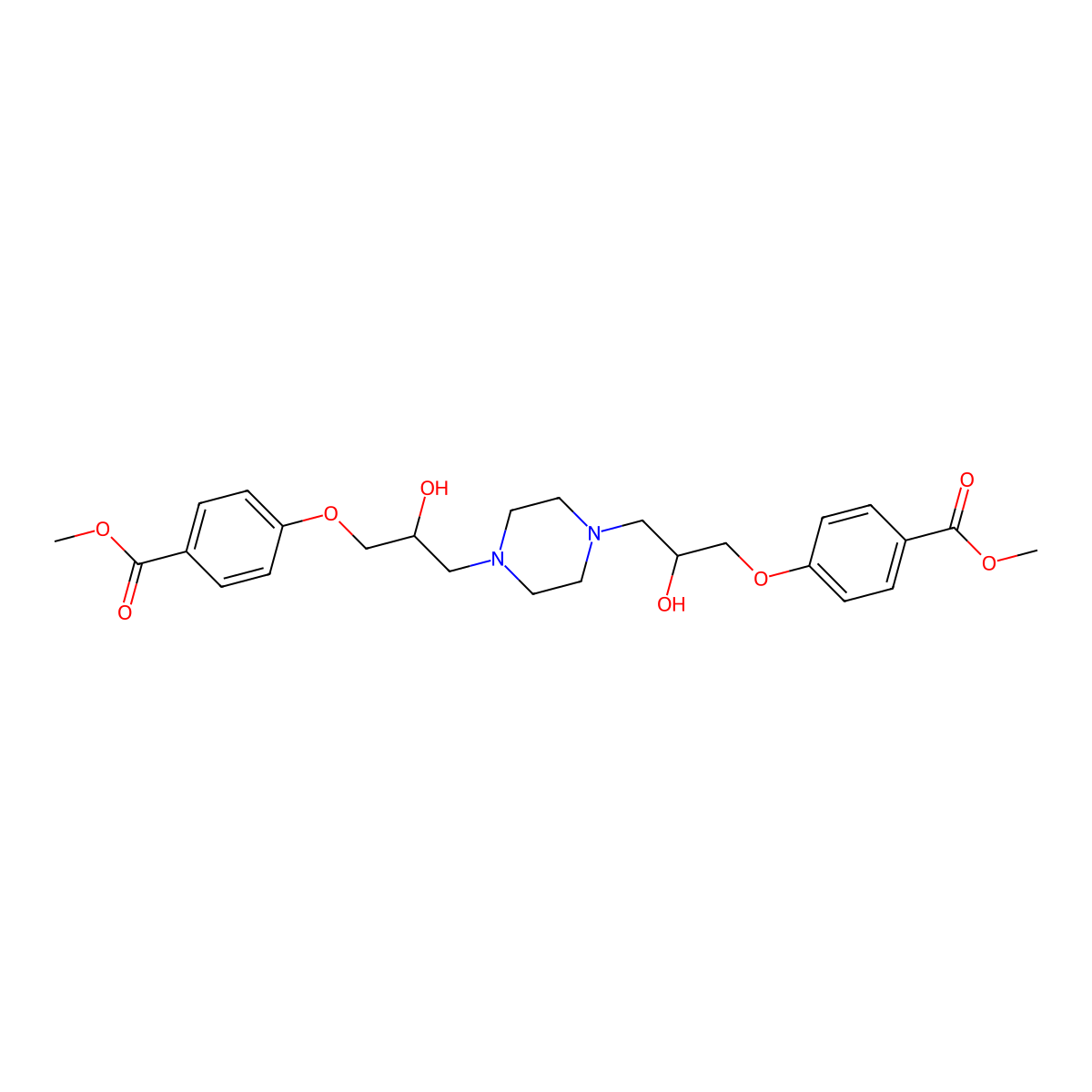 Methyl 4-[2-hydroxy-3-[4-[2-hydroxy-3-(4-methoxycarbonylphenoxy)propyl]piperazin-1-yl]propoxy]benzoate molecular structure, CAS 423734-48-9