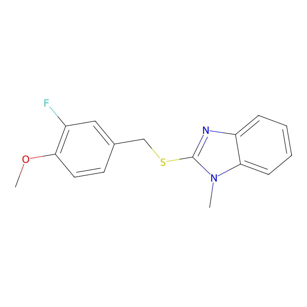 2-[(3-Fluoro-4-methoxyphenyl)methylsulfanyl]-1-methylbenzimidazole molecular structure, CAS 423734-72-9