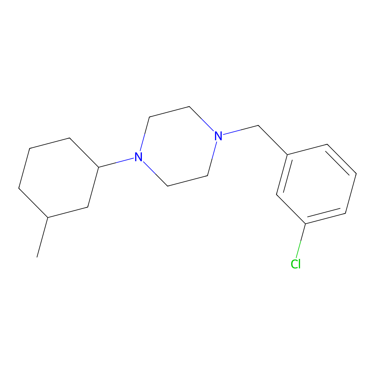 1-(3-Chlorobenzyl)-4-(3-methylcyclohexyl)piperazine molecular structure, CAS 423734-75-2