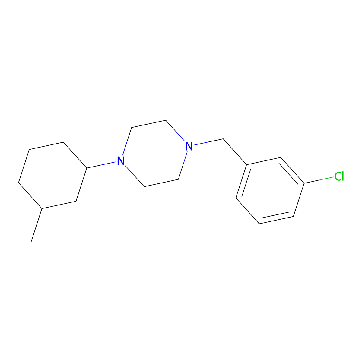 1-(3-Chlorobenzyl)-4-(3-methylcyclohexyl)piperazine molecular structure, CAS 423734-75-2