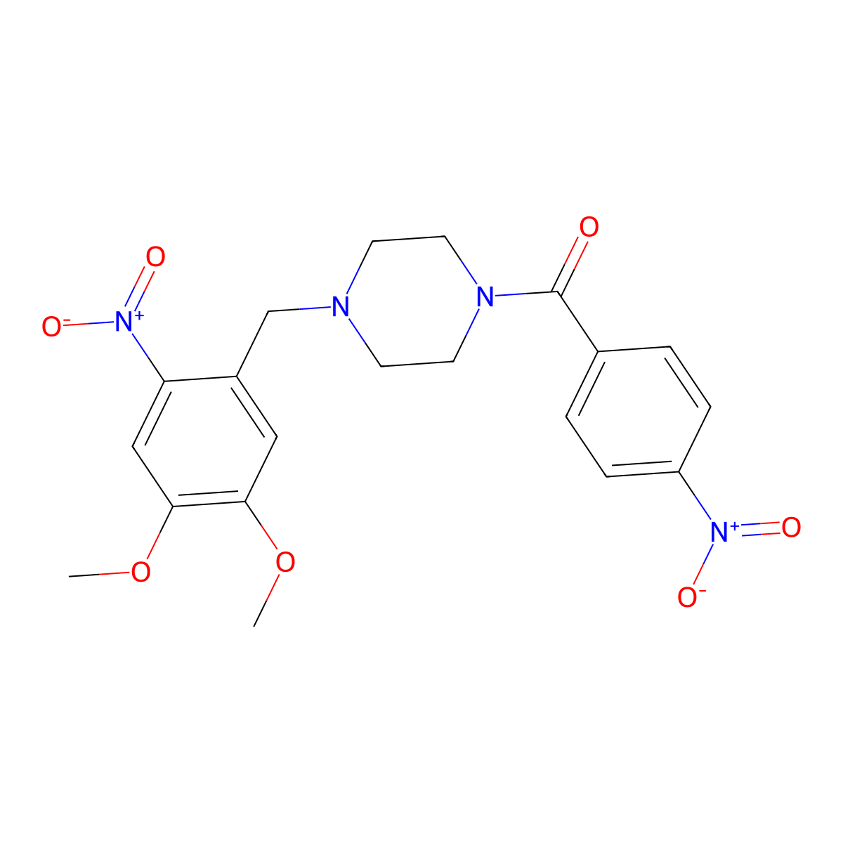 [4-[(4,5-Dimethoxy-2-nitrophenyl)methyl]piperazin-1-yl]-(4-nitrophenyl)methanone molecular structure, CAS 423735-03-9