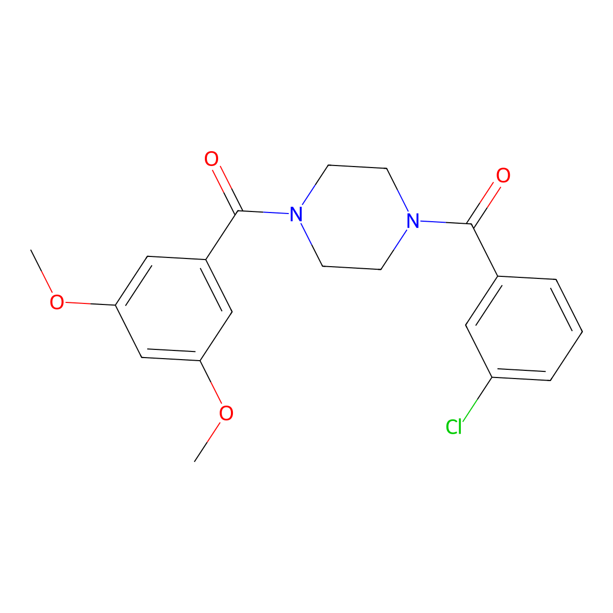 1-(3-Chlorobenzoyl)-4-(3,5-dimethoxybenzoyl)piperazine molecular structure, CAS 423735-15-3