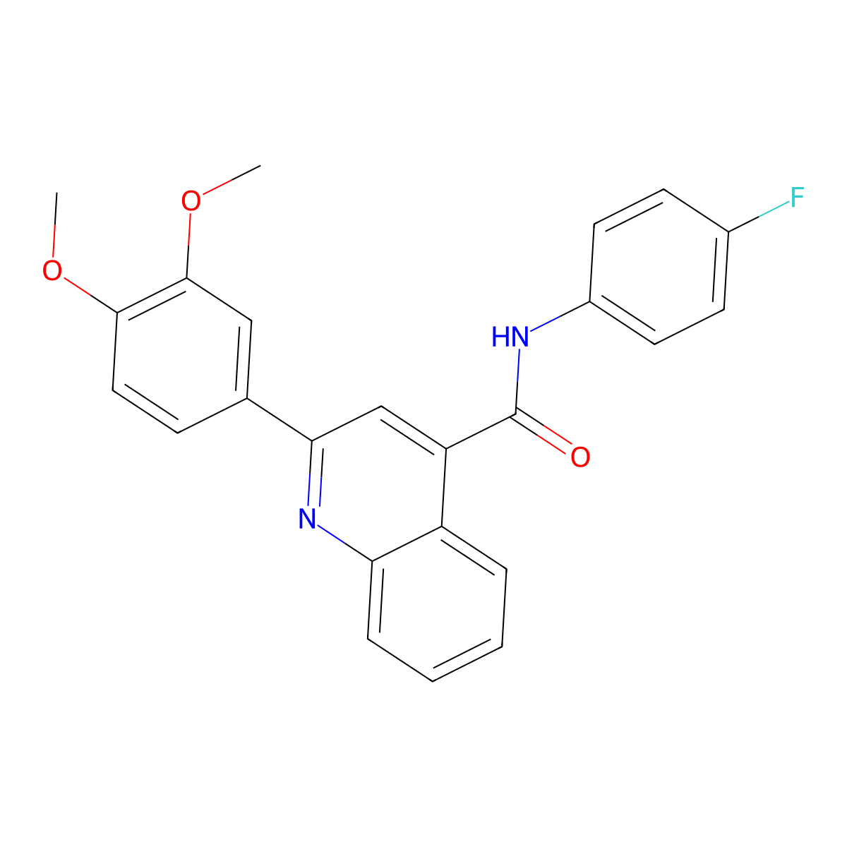 2-(3,4-dimethoxyphenyl)-N-(4-fluorophenyl)quinoline-4-carboxamide molecular structure, CAS 423735-29-9
