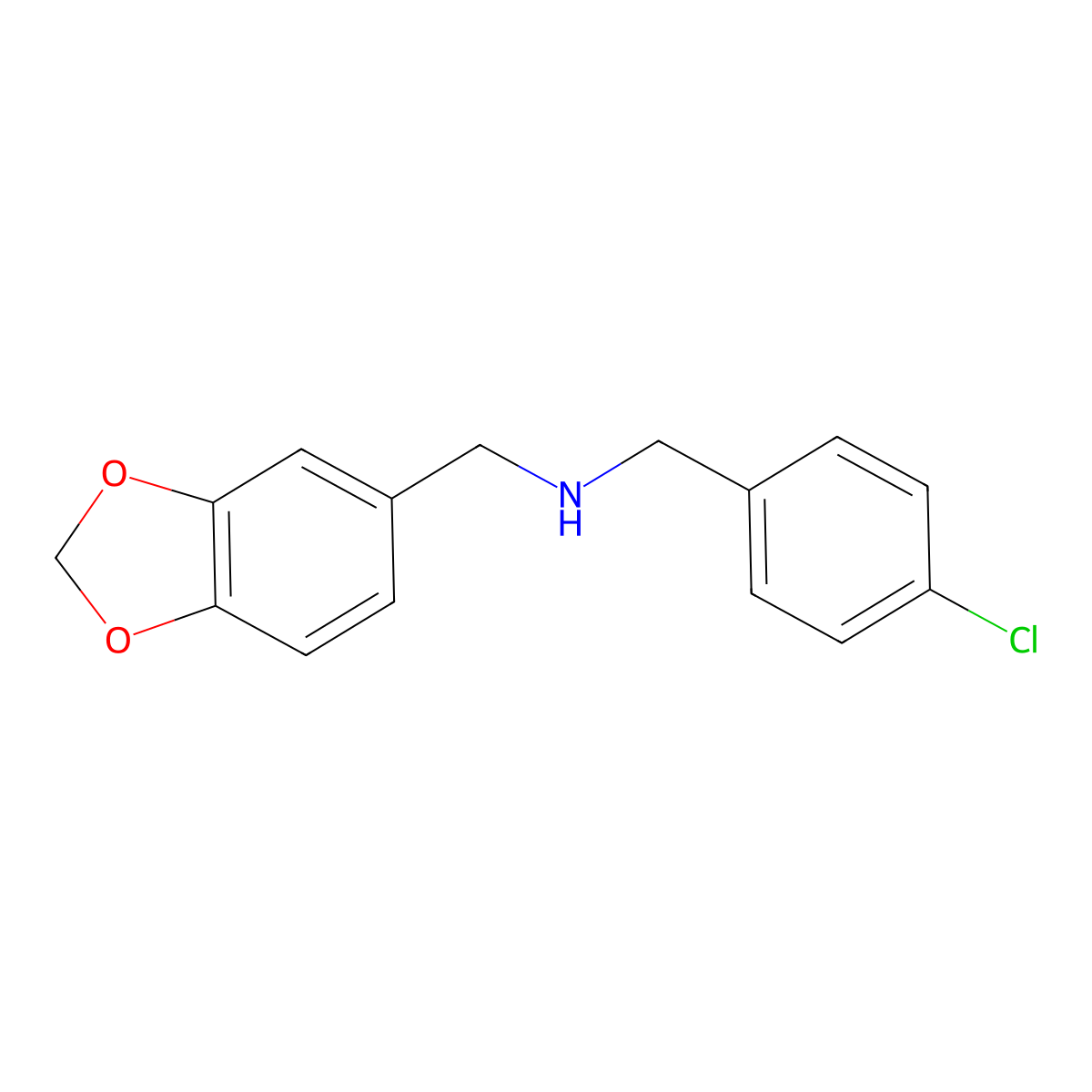 (1,3-Benzodioxol-5-ylmethyl)(4-chlorobenzyl)amine molecular structure, CAS 423735-65-3