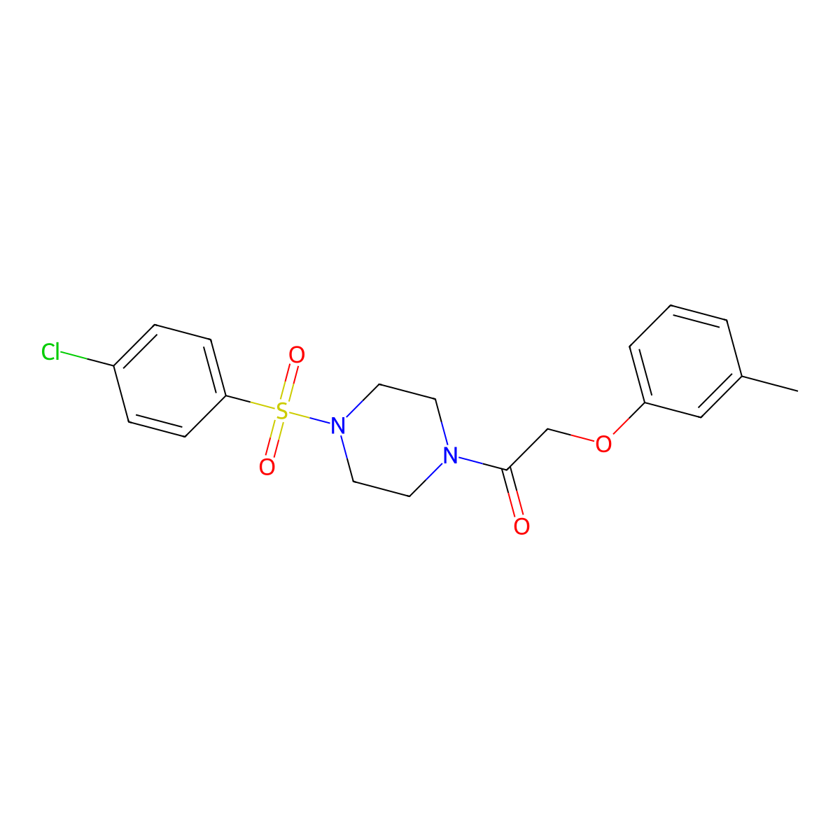 1-[4-(4-Chlorophenyl)sulfonylpiperazin-1-yl]-2-(3-methylphenoxy)ethanone molecular structure, CAS 423735-76-6