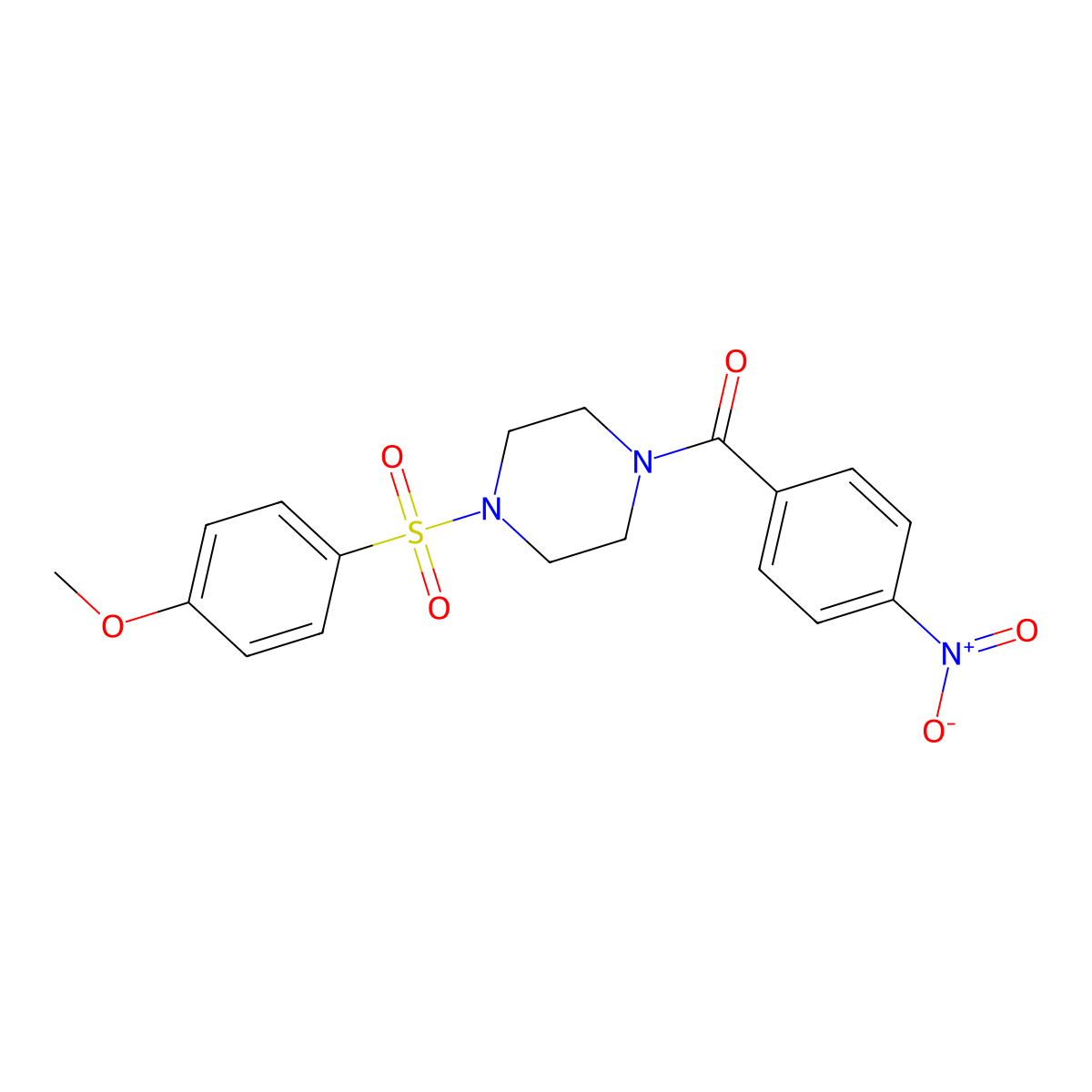 Methyl 4-{[4-(4-nitrobenzoyl)-1-piperazinyl]sulfonyl}phenyl ether molecular structure, CAS 423735-89-1