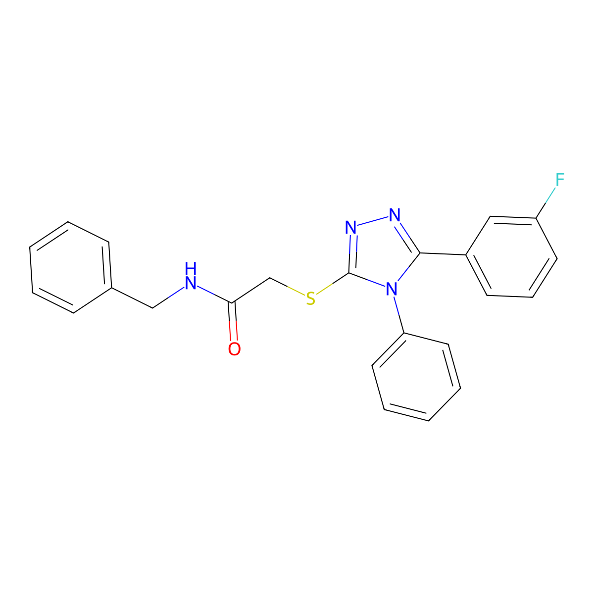 N-benzyl-2-{[5-(3-fluorophenyl)-4-phenyl-4H-1,2,4-triazol-3-yl]sulfanyl}acetamide molecular structure, CAS 423735-92-6