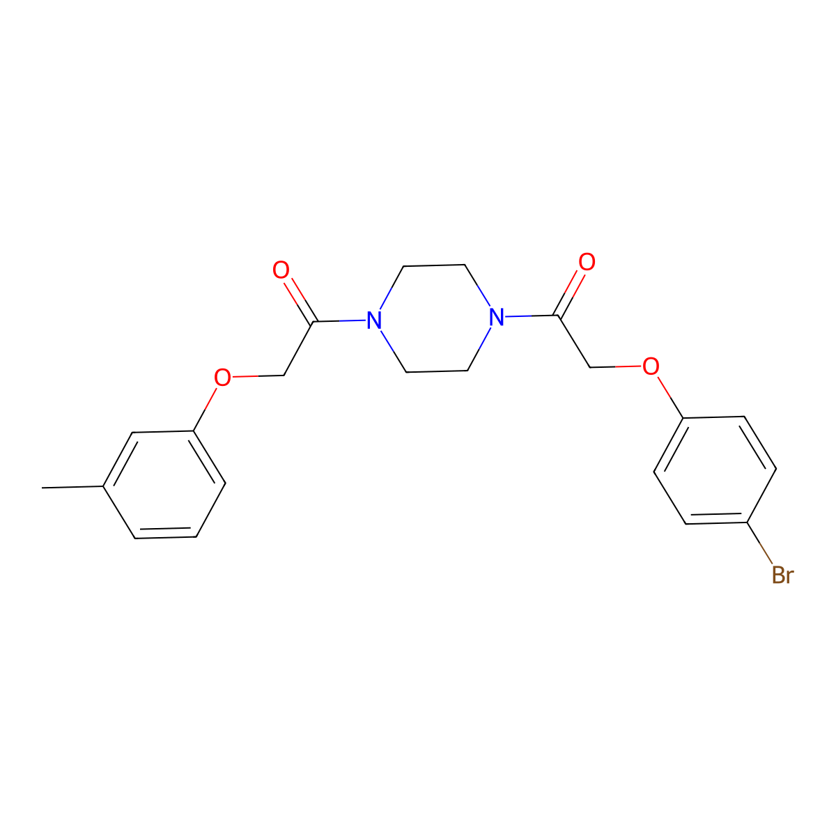 Piperazine, 1-[(4-bromophenoxy)acetyl]-4-[(3-methylphenoxy)acetyl]- molecular structure, CAS 423736-21-4