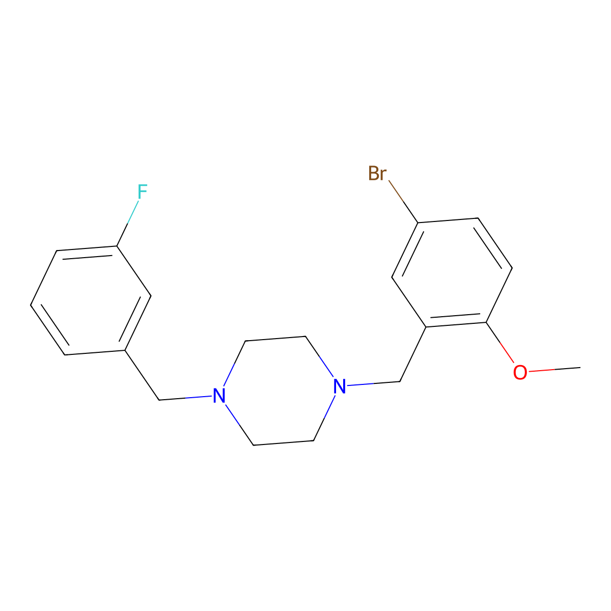 1-(5-Bromo-2-methoxybenzyl)-4-(3-fluorobenzyl)piperazine molecular structure, CAS 423736-27-0