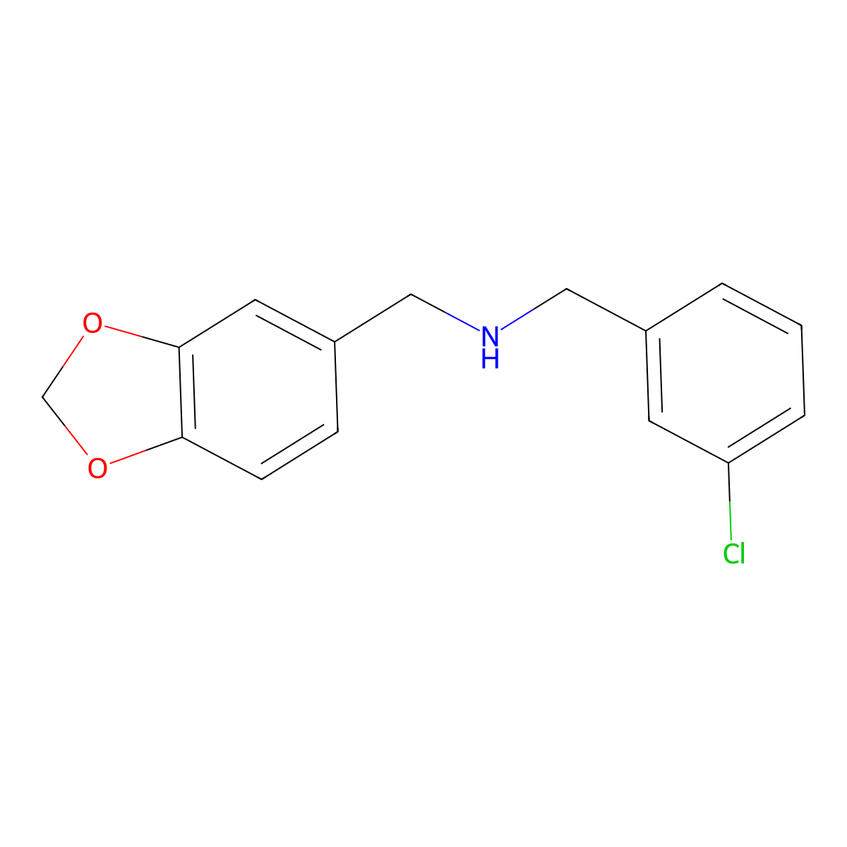 (1,3-Benzodioxol-5-ylmethyl)(3-chlorobenzyl)amine molecular structure, CAS 423736-31-6