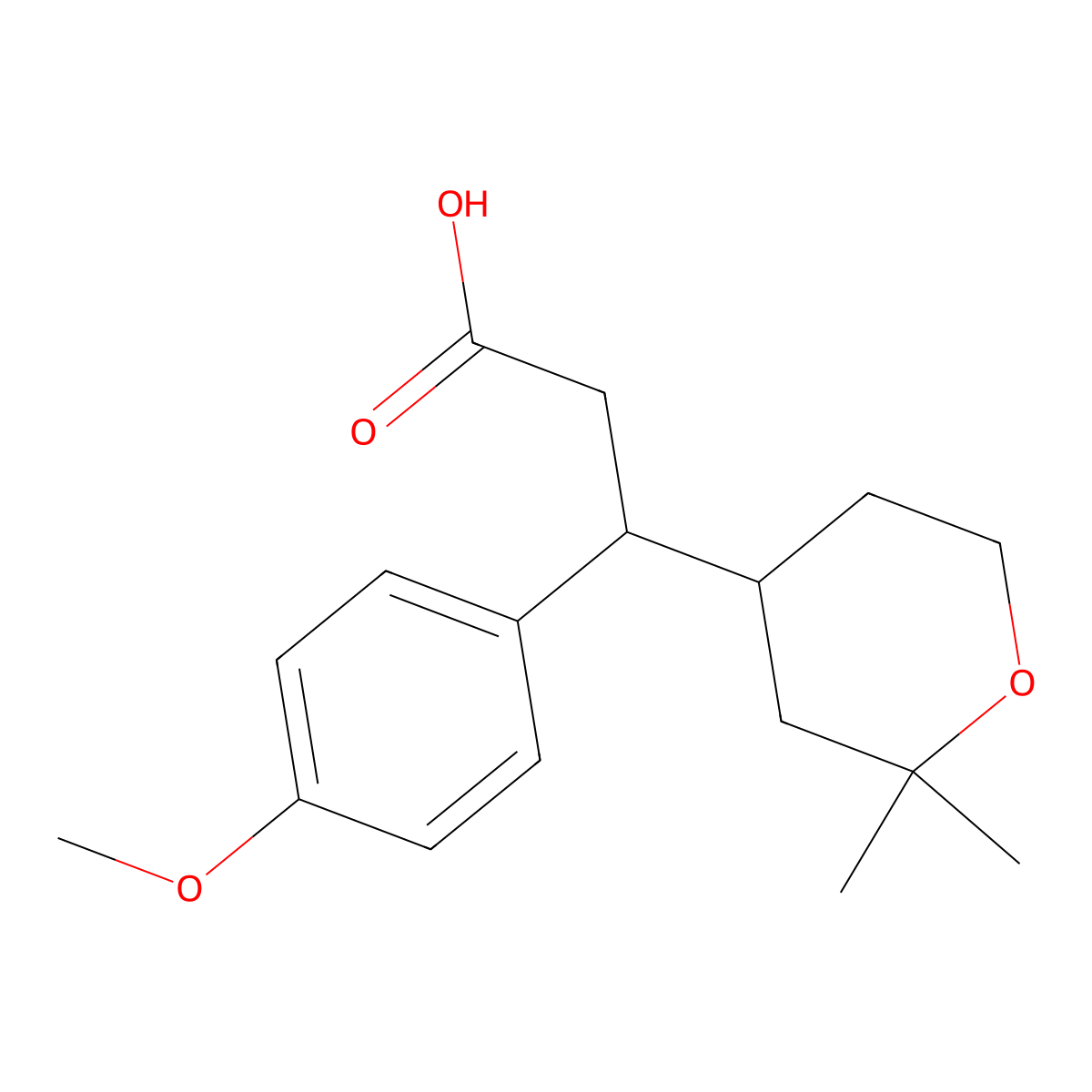 3-(2,2-dimethyloxan-4-yl)-3-(4-methoxyphenyl)propanoic Acid molecular structure, CAS 423736-92-9