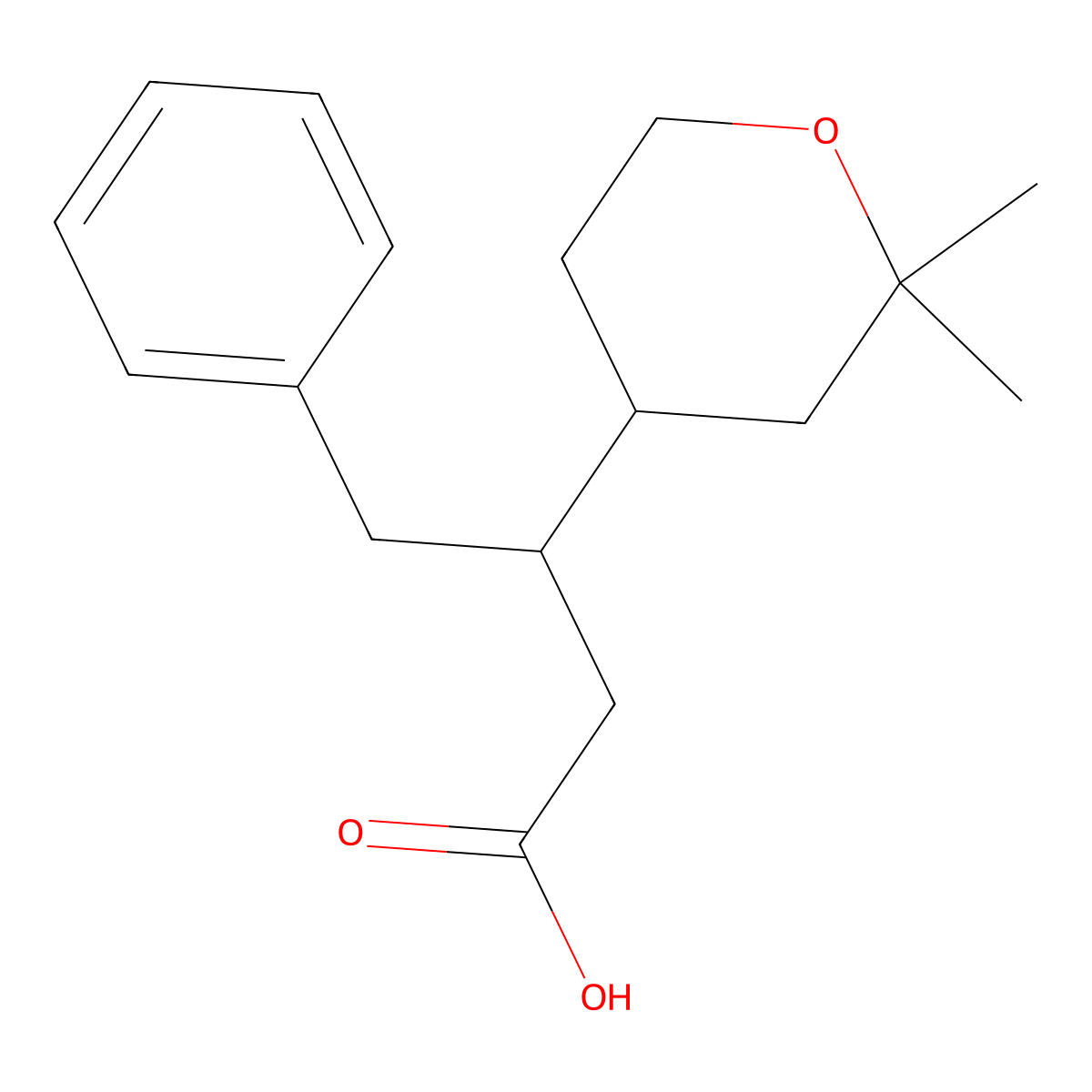 3-(2,2-Dimethyl-tetrahydro-pyran-4-yl)-4-phenyl-butyric acid molecular structure, CAS 423736-95-2