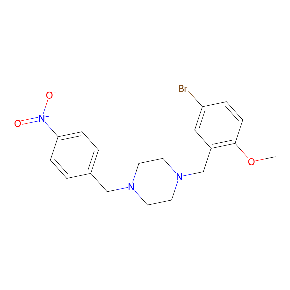 1-[(5-Bromo-2-methoxyphenyl)methyl]-4-[(4-nitrophenyl)methyl]piperazine molecular structure, CAS 423737-34-2