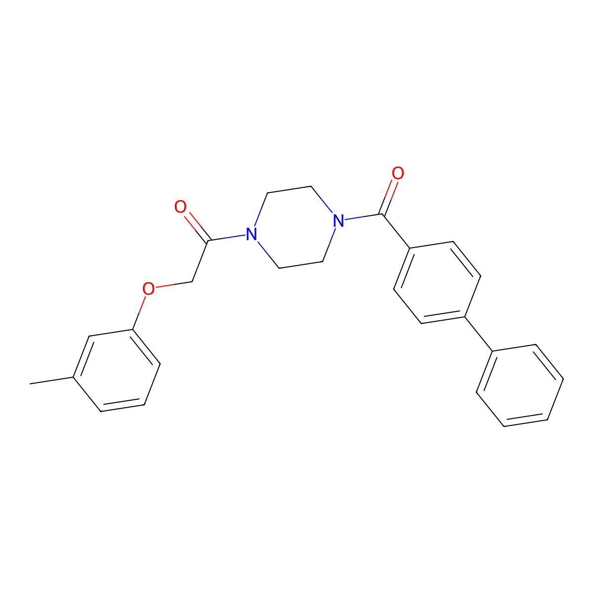 2-(3-Methylphenoxy)-1-[4-(4-phenylbenzoyl)piperazin-1-yl]ethanone molecular structure, CAS 423737-37-5
