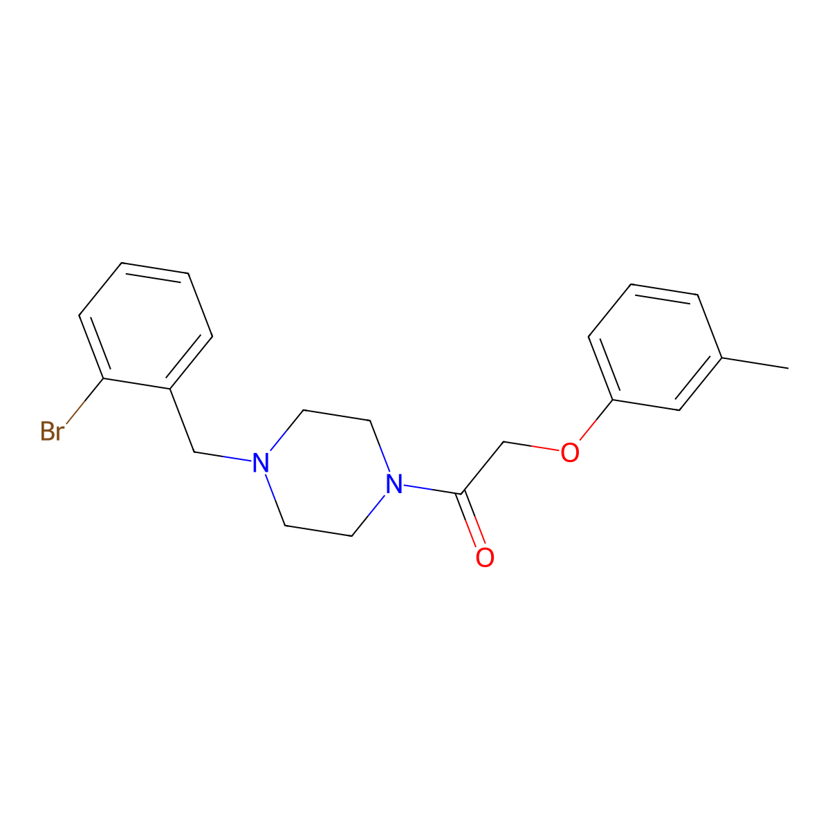 1-[4-[(2-Bromophenyl)methyl]piperazin-1-yl]-2-(3-methylphenoxy)ethanone molecular structure, CAS 423737-42-2