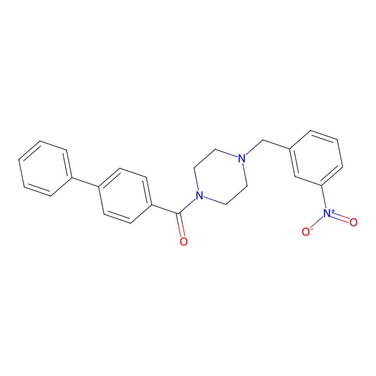[4-[(3-Nitrophenyl)methyl]piperazin-1-yl]-(4-phenylphenyl)methanone molecular structure, CAS 423737-51-3