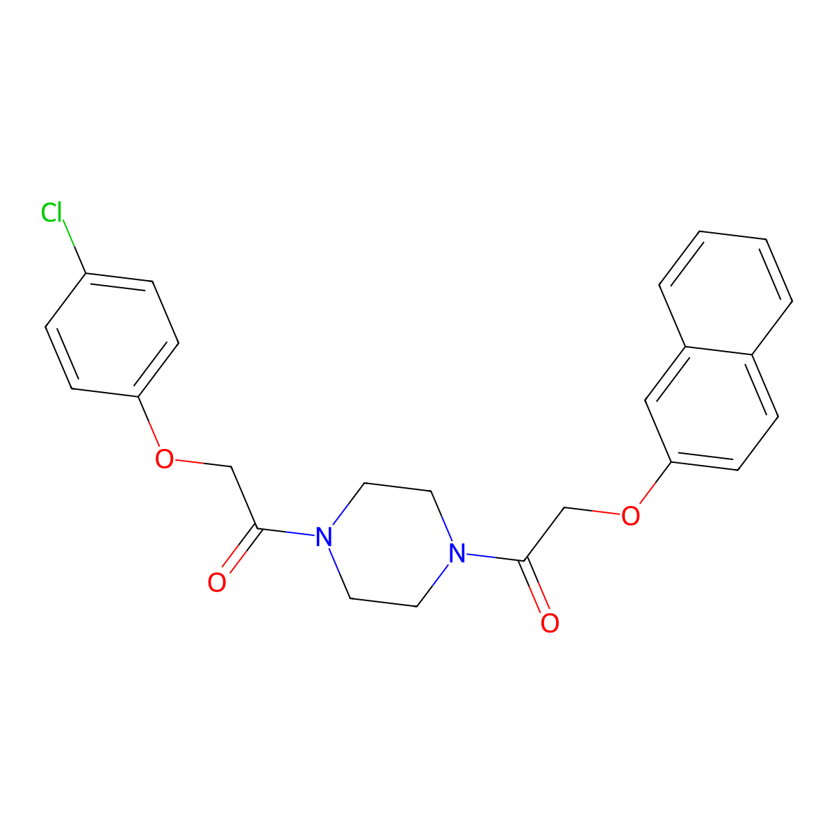2-(4-Chlorophenoxy)-1-[4-(2-naphthalen-2-yloxyacetyl)piperazin-1-yl]ethanone molecular structure, CAS 423737-59-1