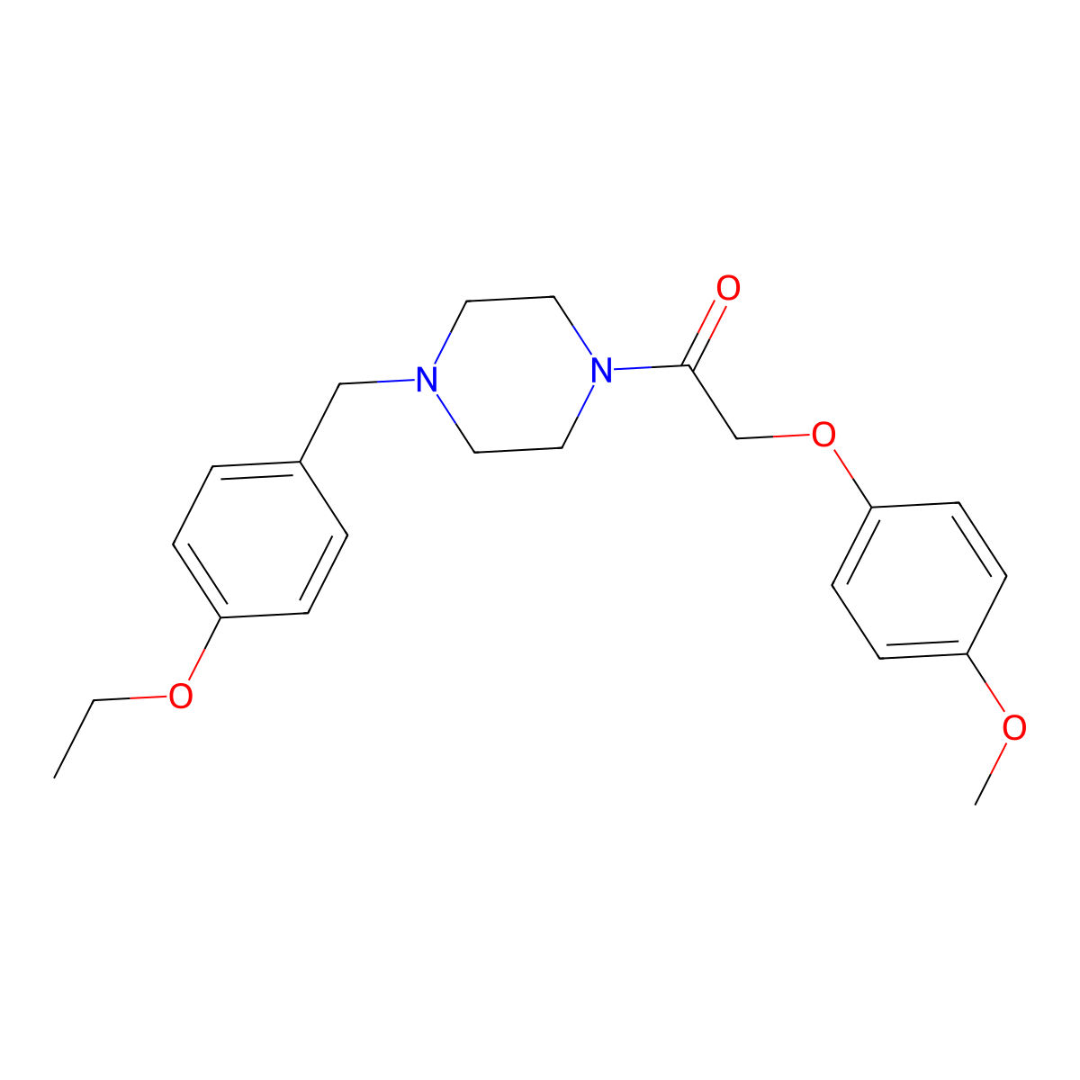 1-[4-[(4-Ethoxyphenyl)methyl]piperazin-1-yl]-2-(4-methoxyphenoxy)ethanone molecular structure, CAS 423737-66-0